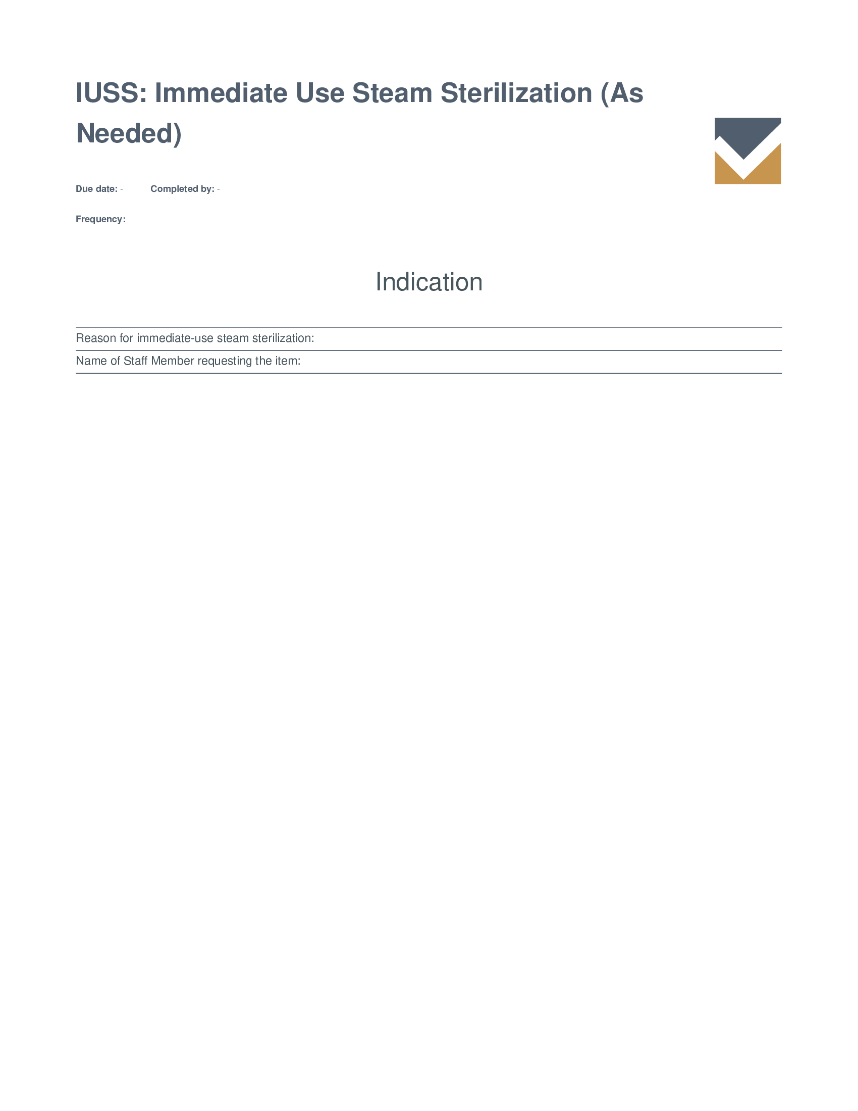 IUSS Immediate Use Steam Sterilization (As Needed)