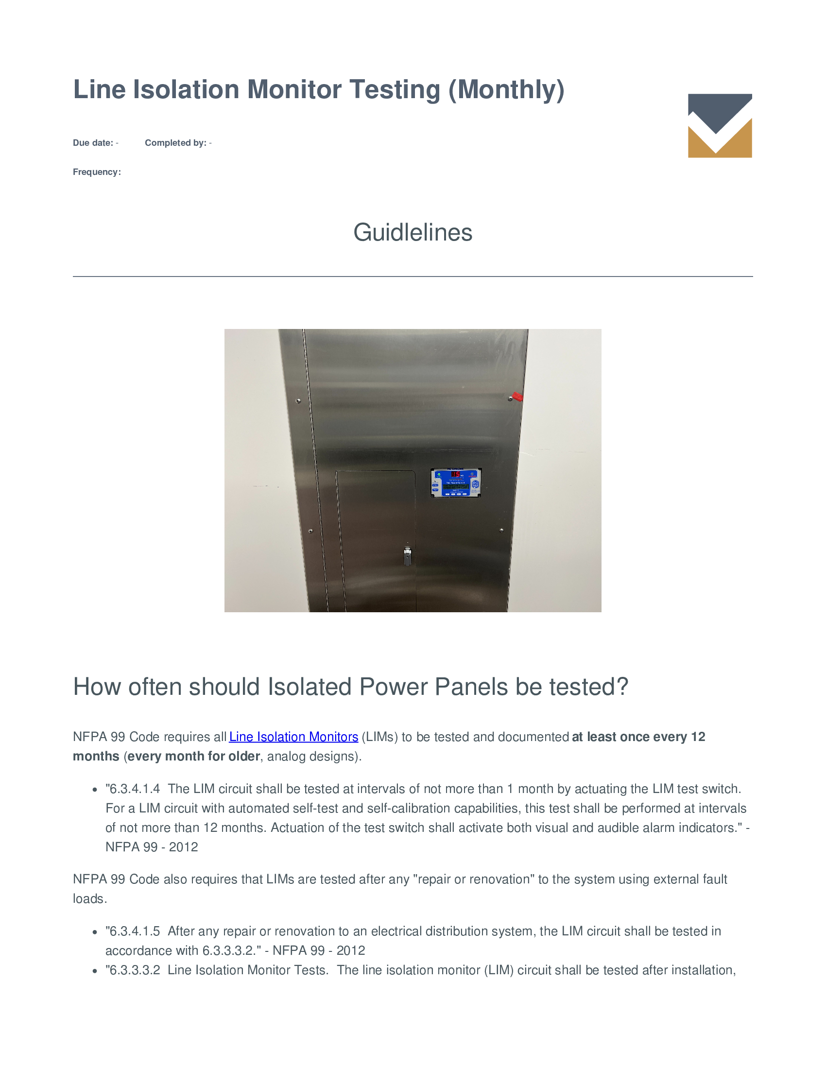 ASC Line Isolation Monitor Testing Logs template