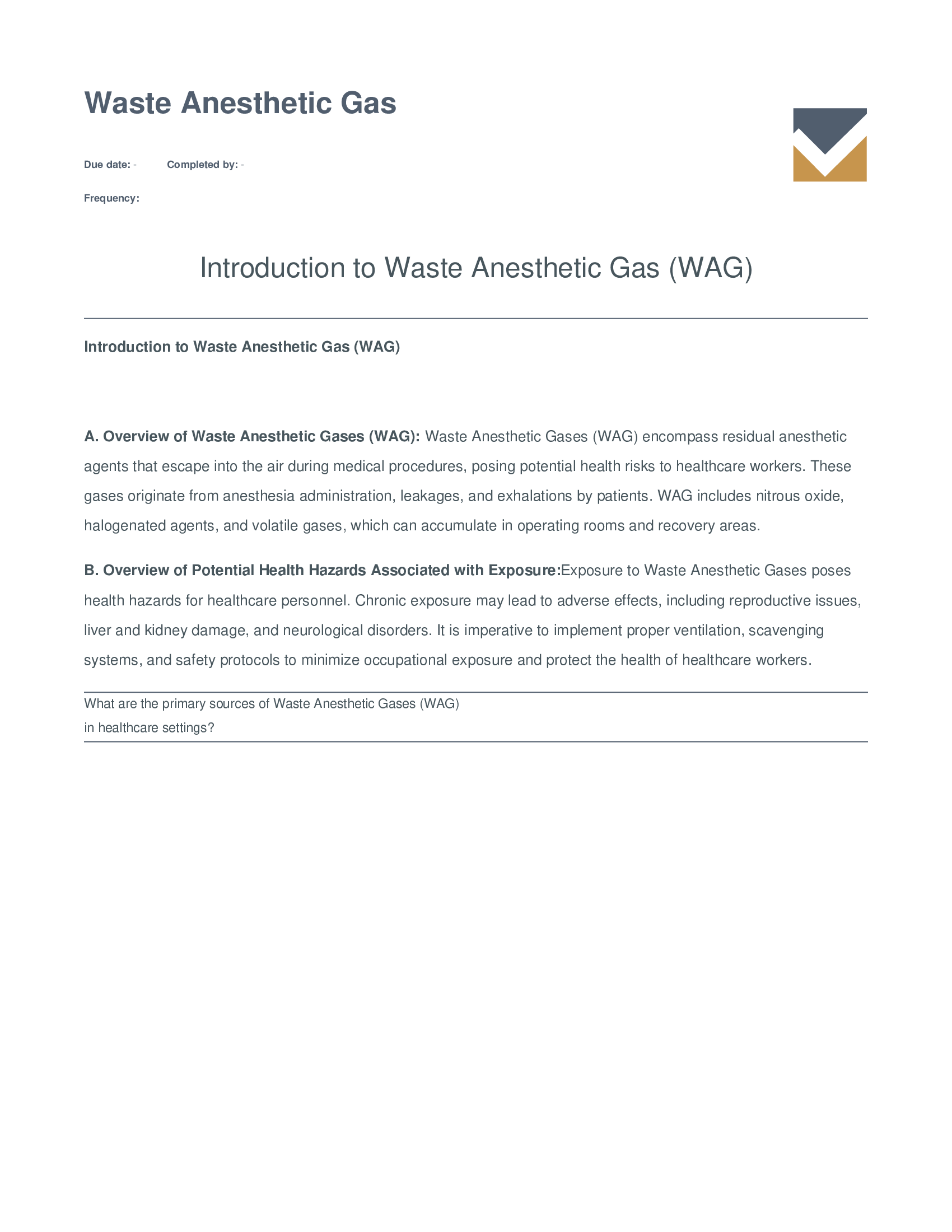 Waste Anesthetic  Gas template PDF
