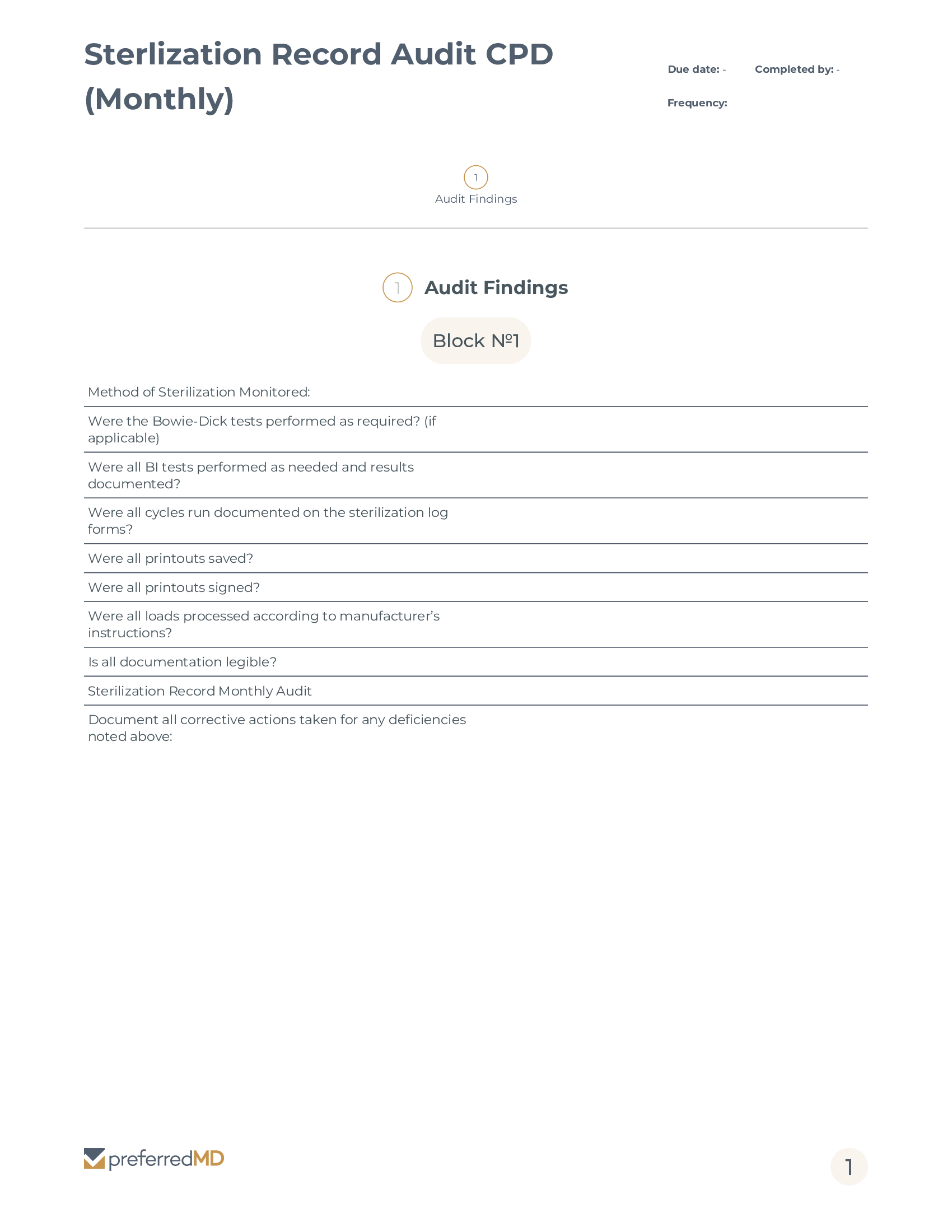 ASC Central Processing Sterilization Record Audit template