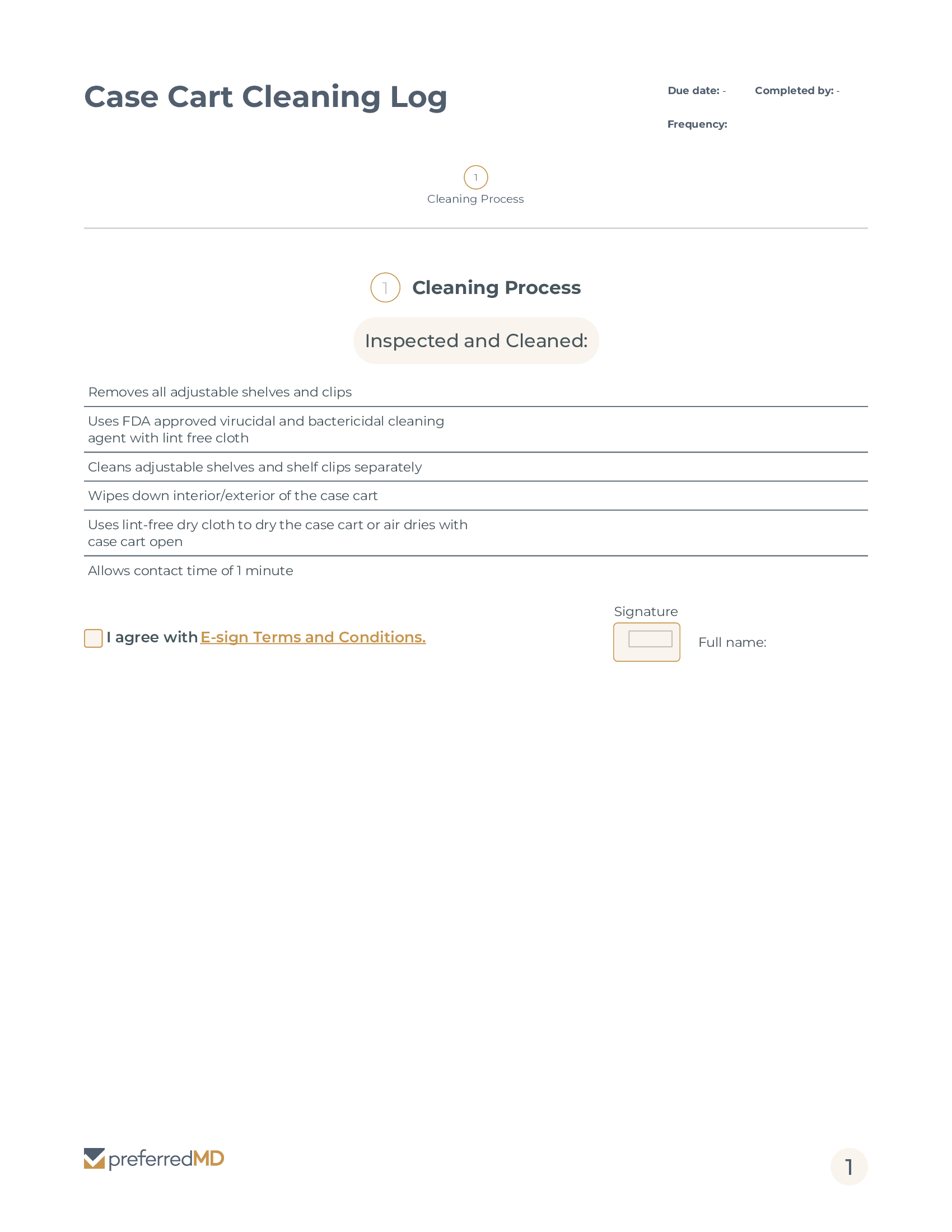Case Cart Cleaning Audit Log template PDF