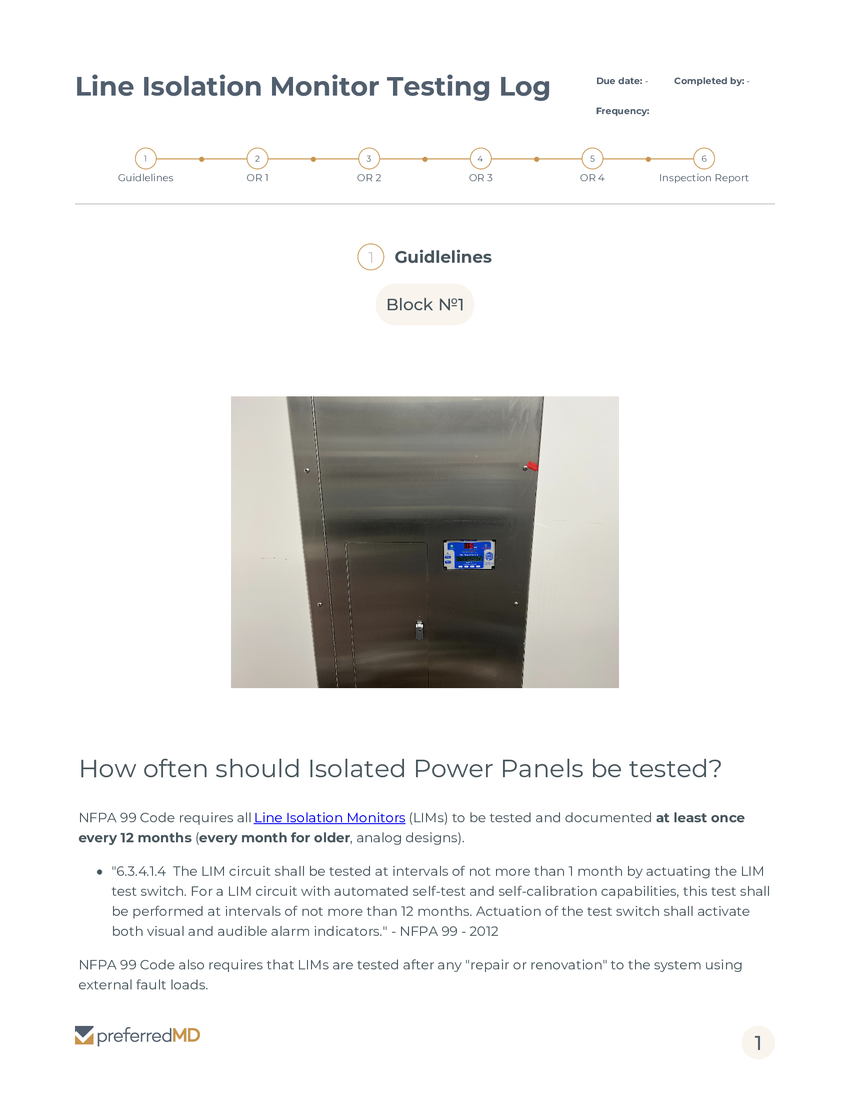 ASC Line Isolation Monitor Testing Log template