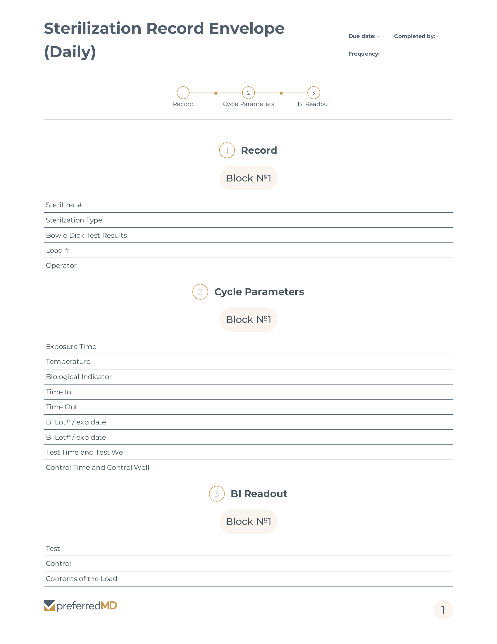 ASC Sterilization Record Envelope Log template