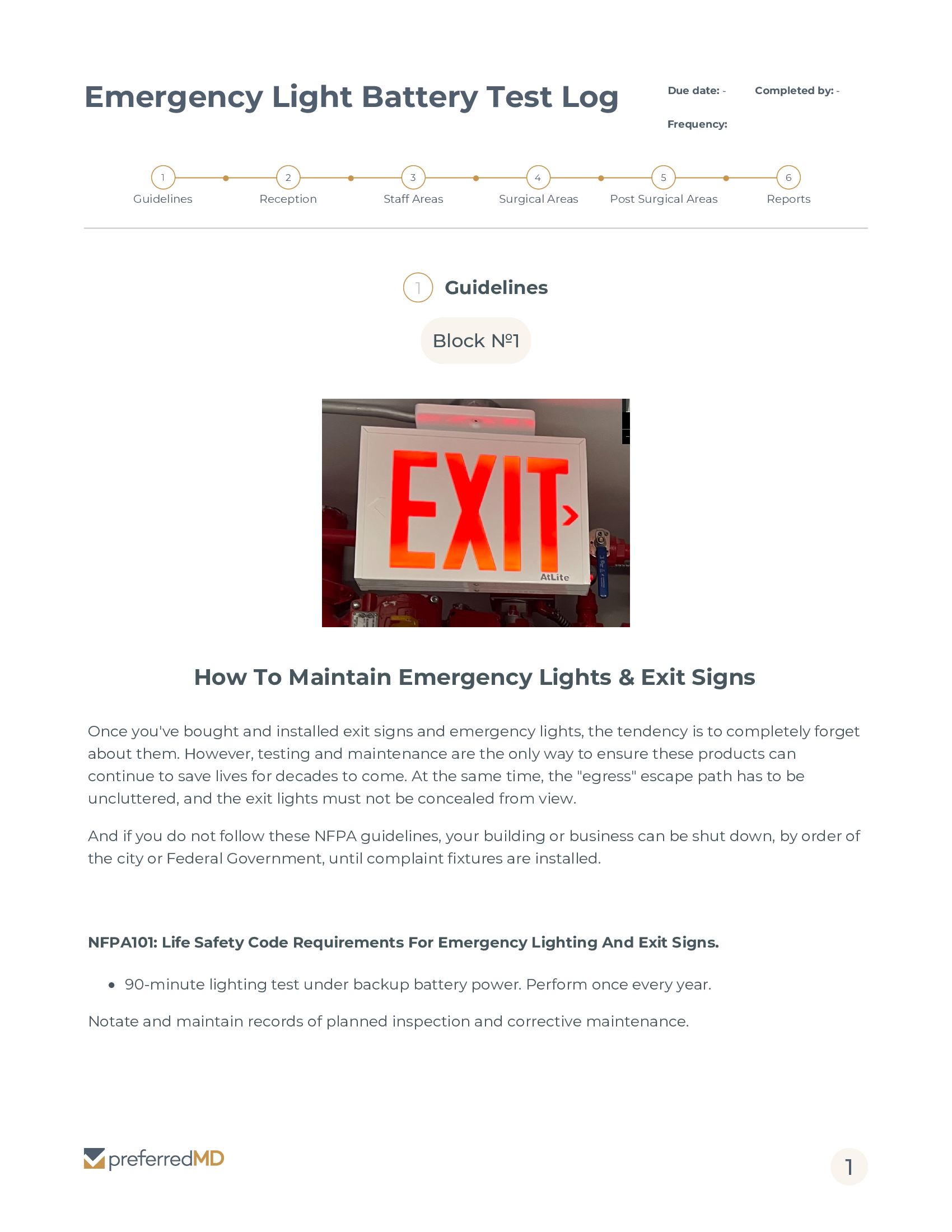 ASC Emergency Light Battery Test Log template