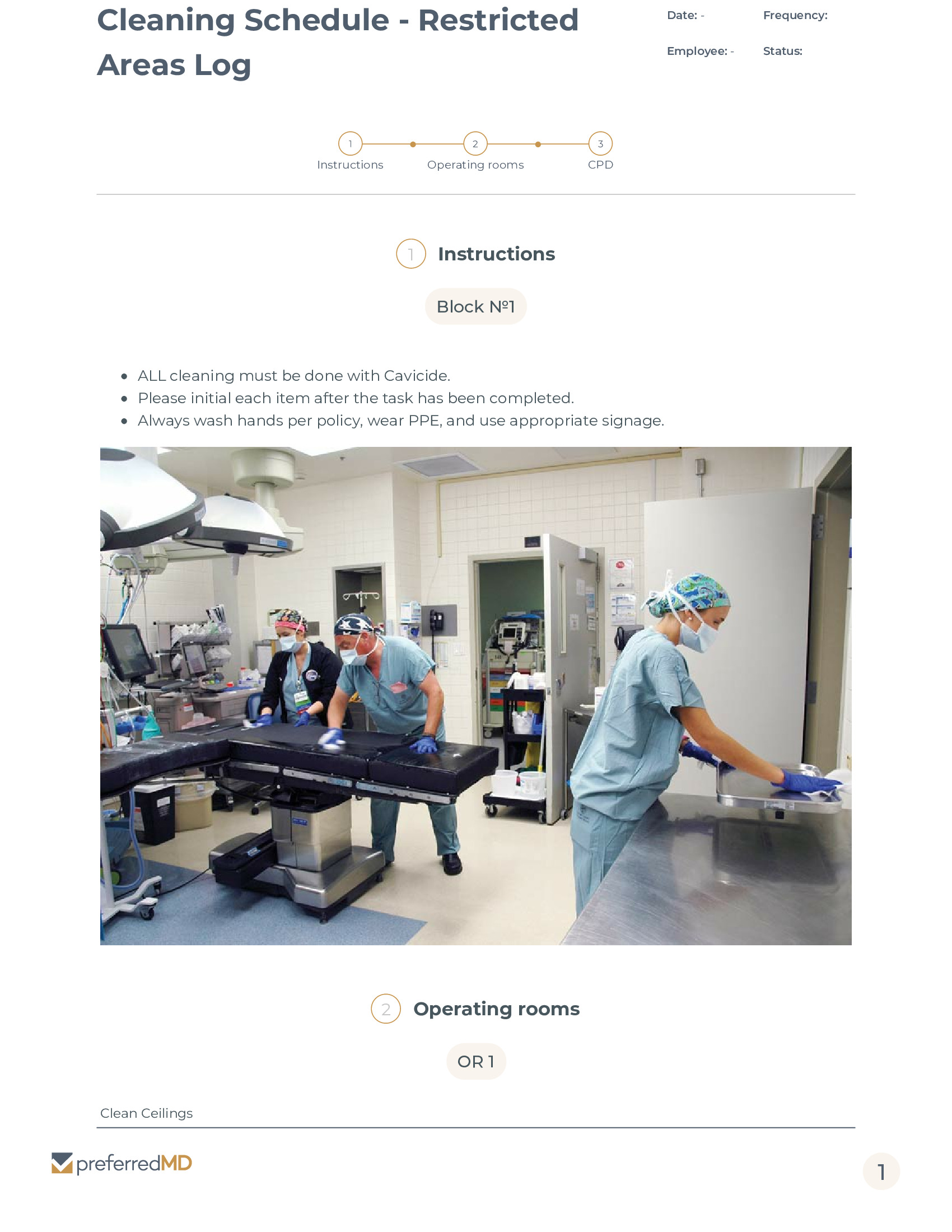 Monthly Support Staff Restricted Areas Cleaning Log template PDF