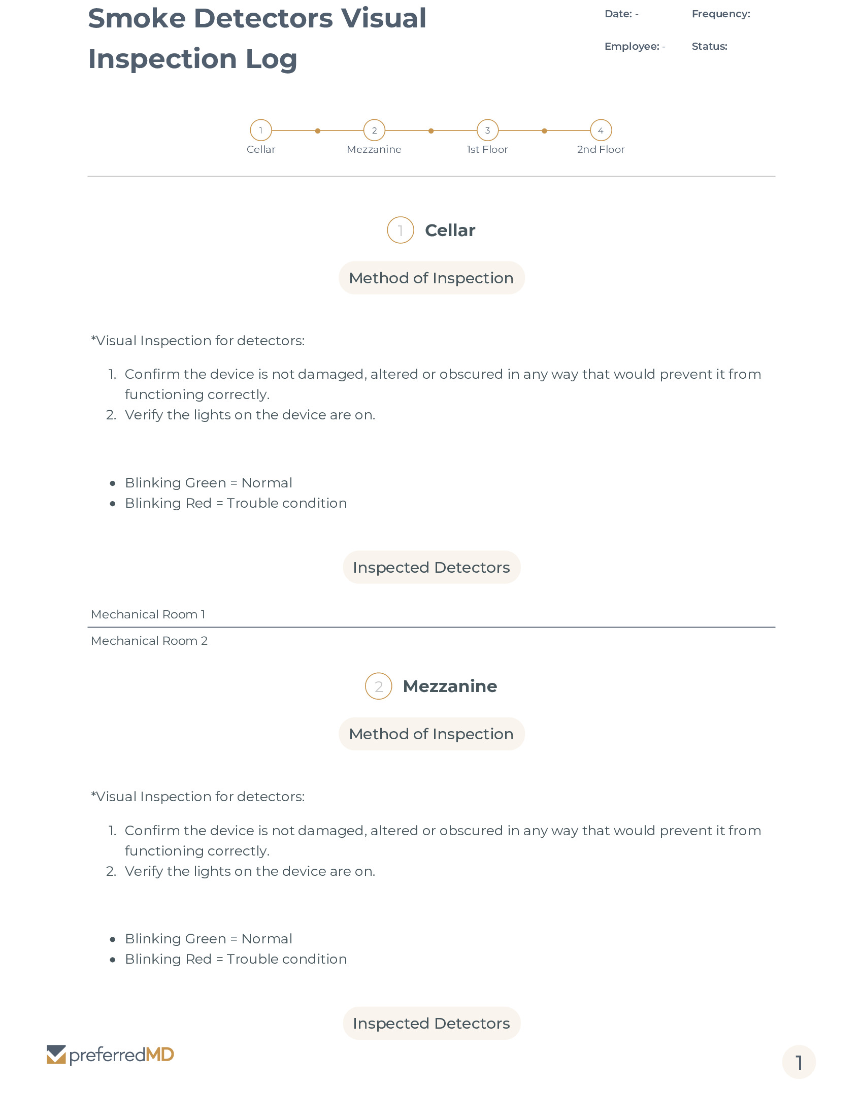Smoke Detectors Visual Inspection Log template PDF
