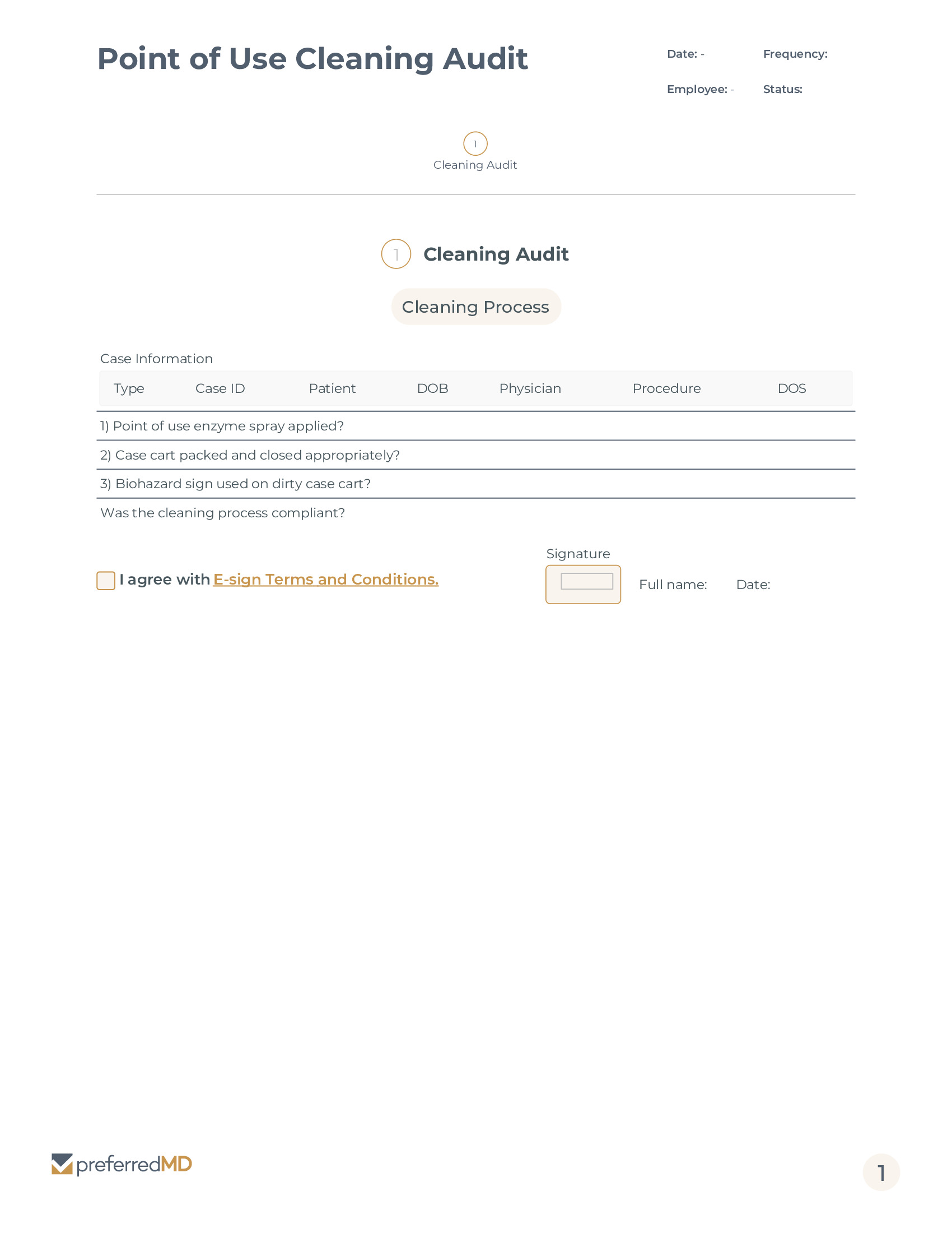 Point of Use Cleaning Audit Log template PDF