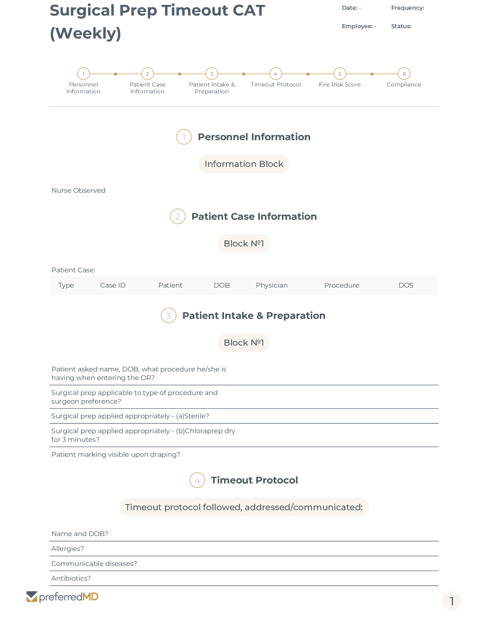 Surgical Prep Timeout CAT Log template PDF