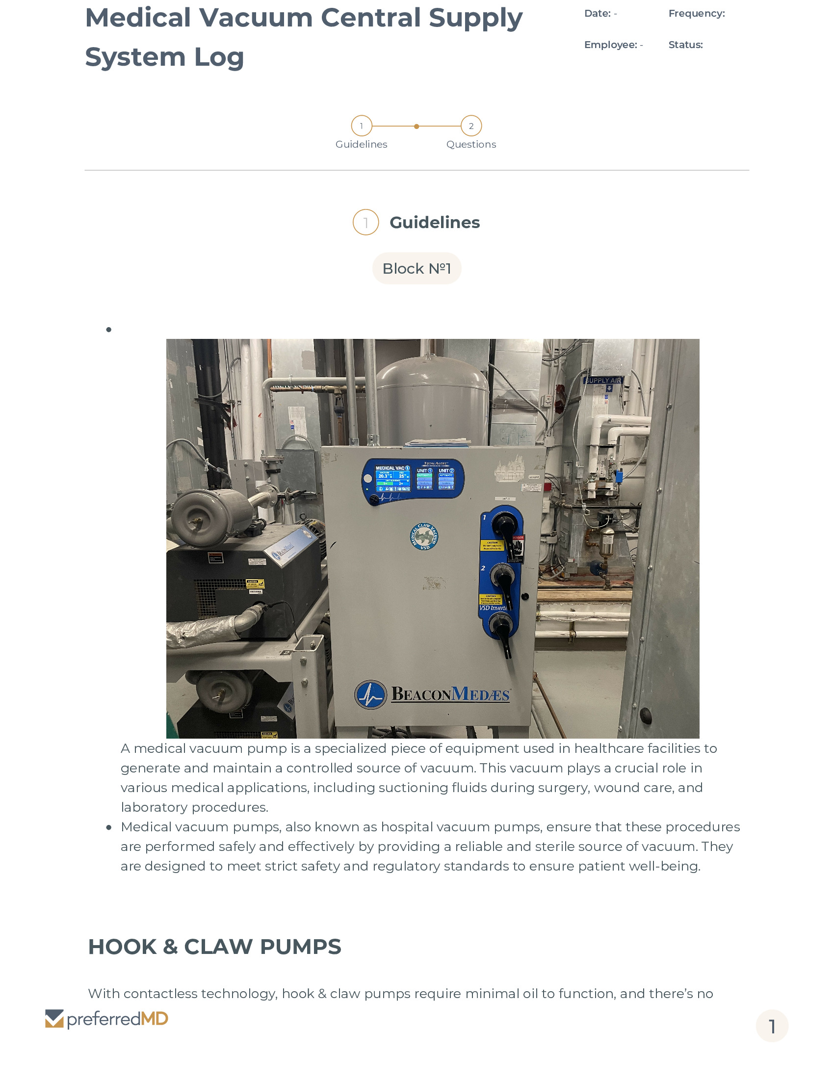 Medical Vacuum Central Supply System Log template PDF
