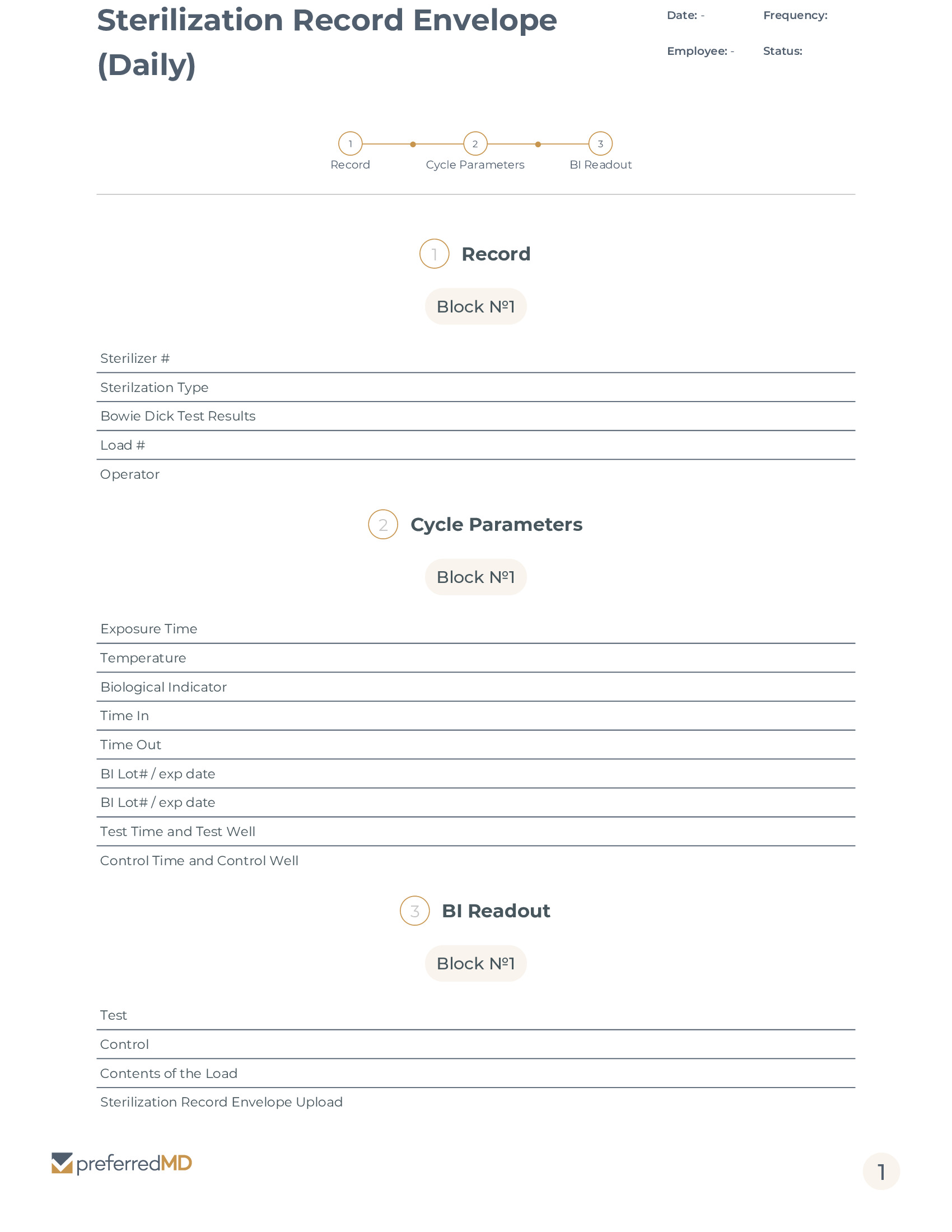 Sterilization Record Envelope Log template PDF