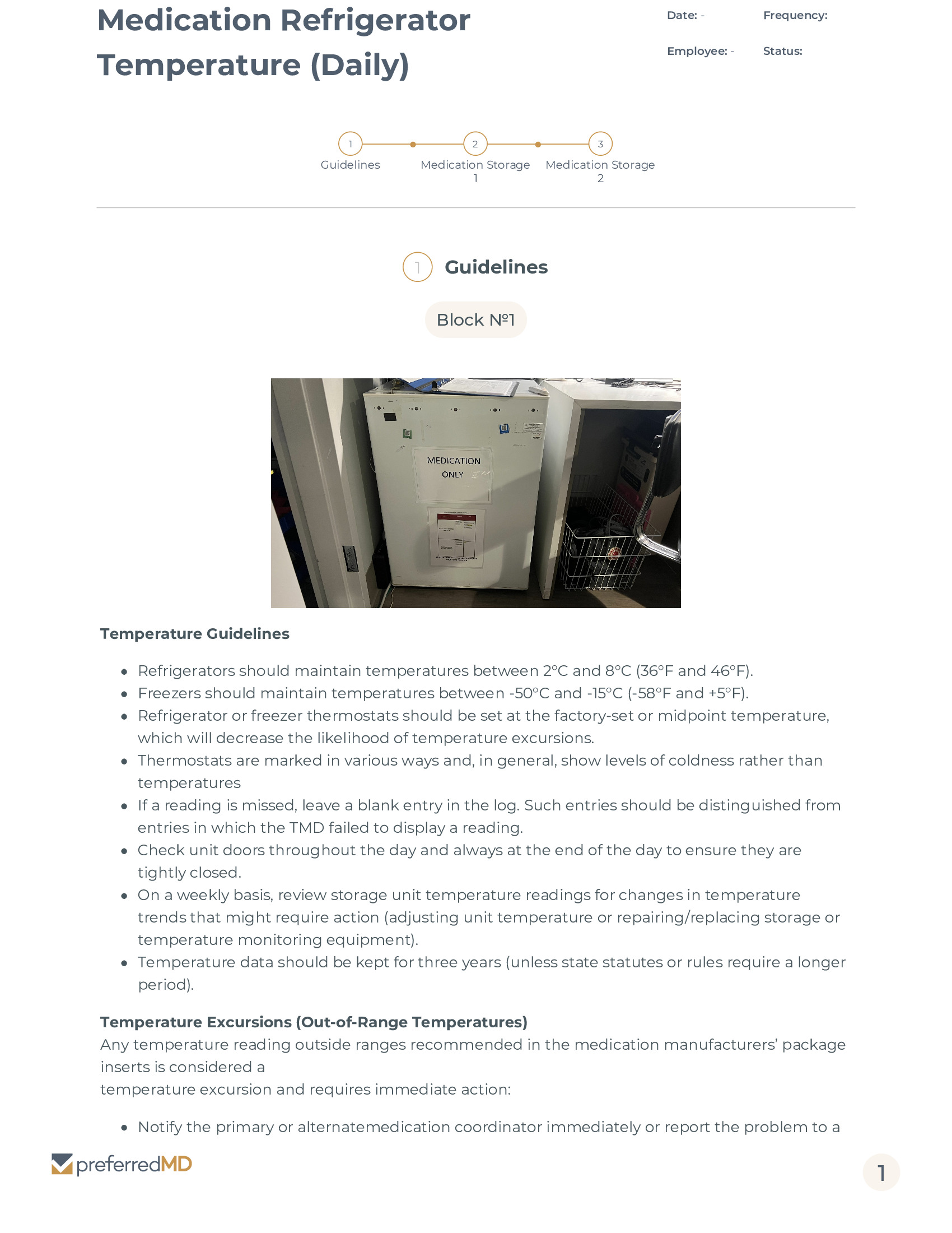 Medication Refrigerator Temperature Log template PDF