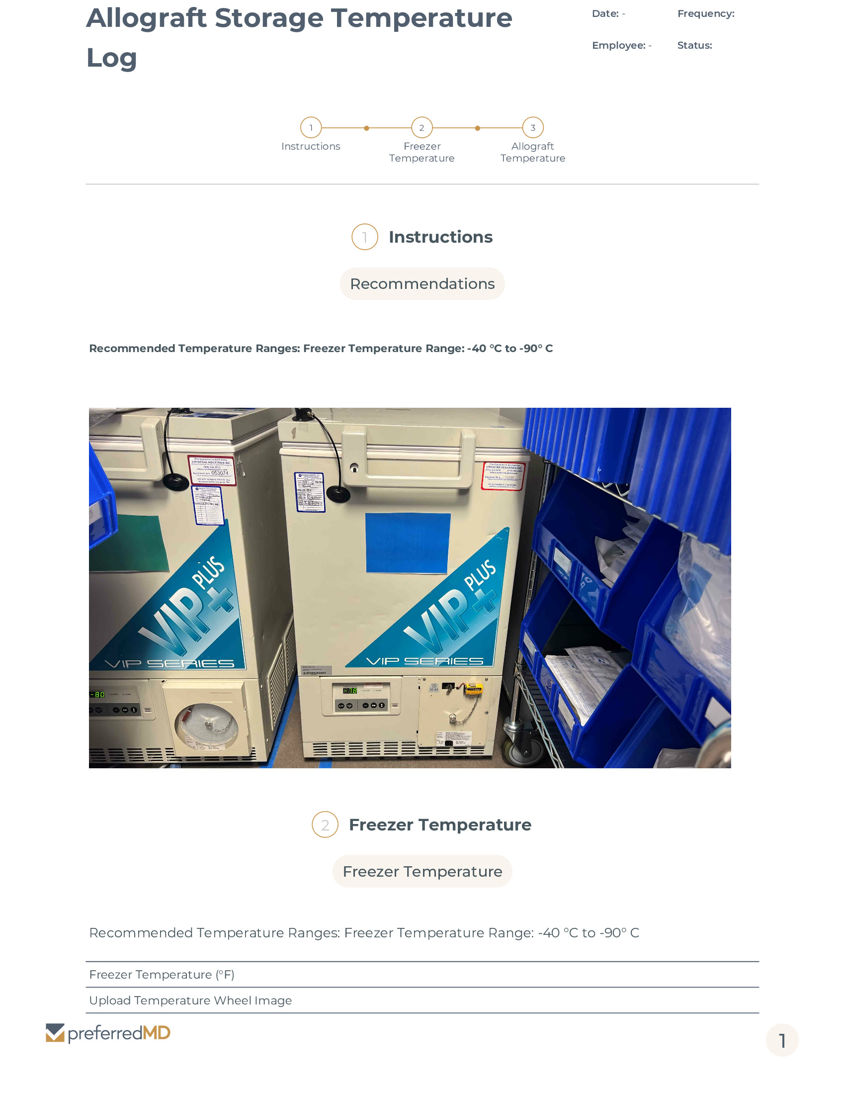 Allograft Storage Temperature Log template PDF
