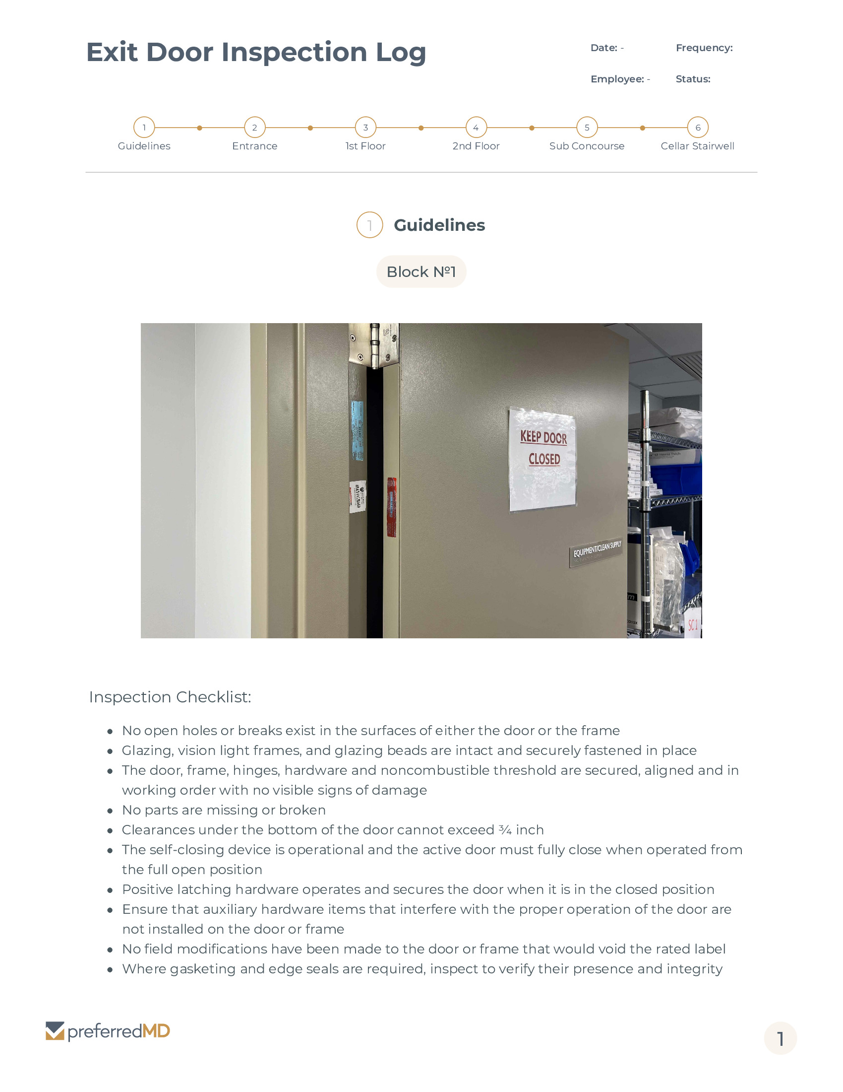 Exit Door Inspection Log template PDF