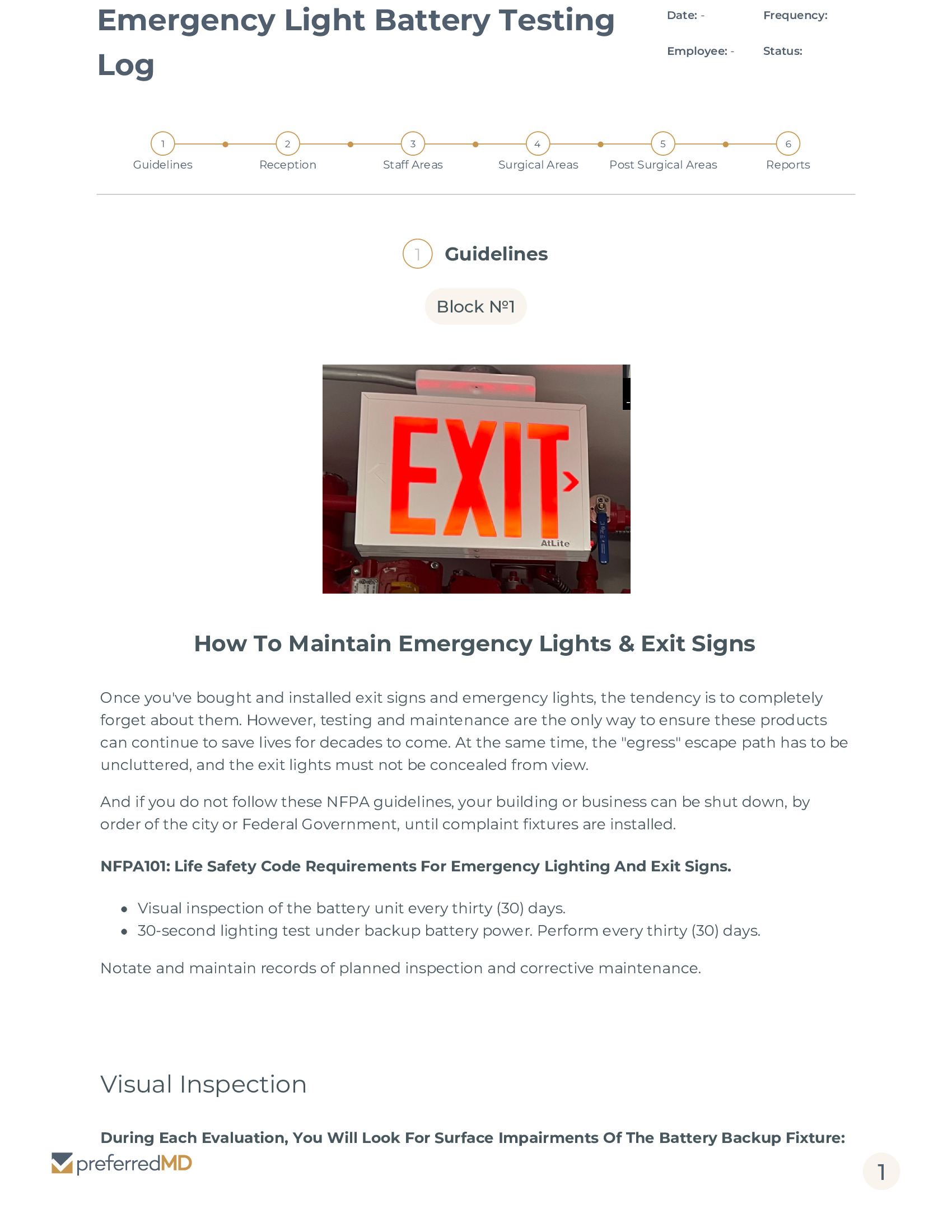 Emergency Light Battery Testing Log template PDF