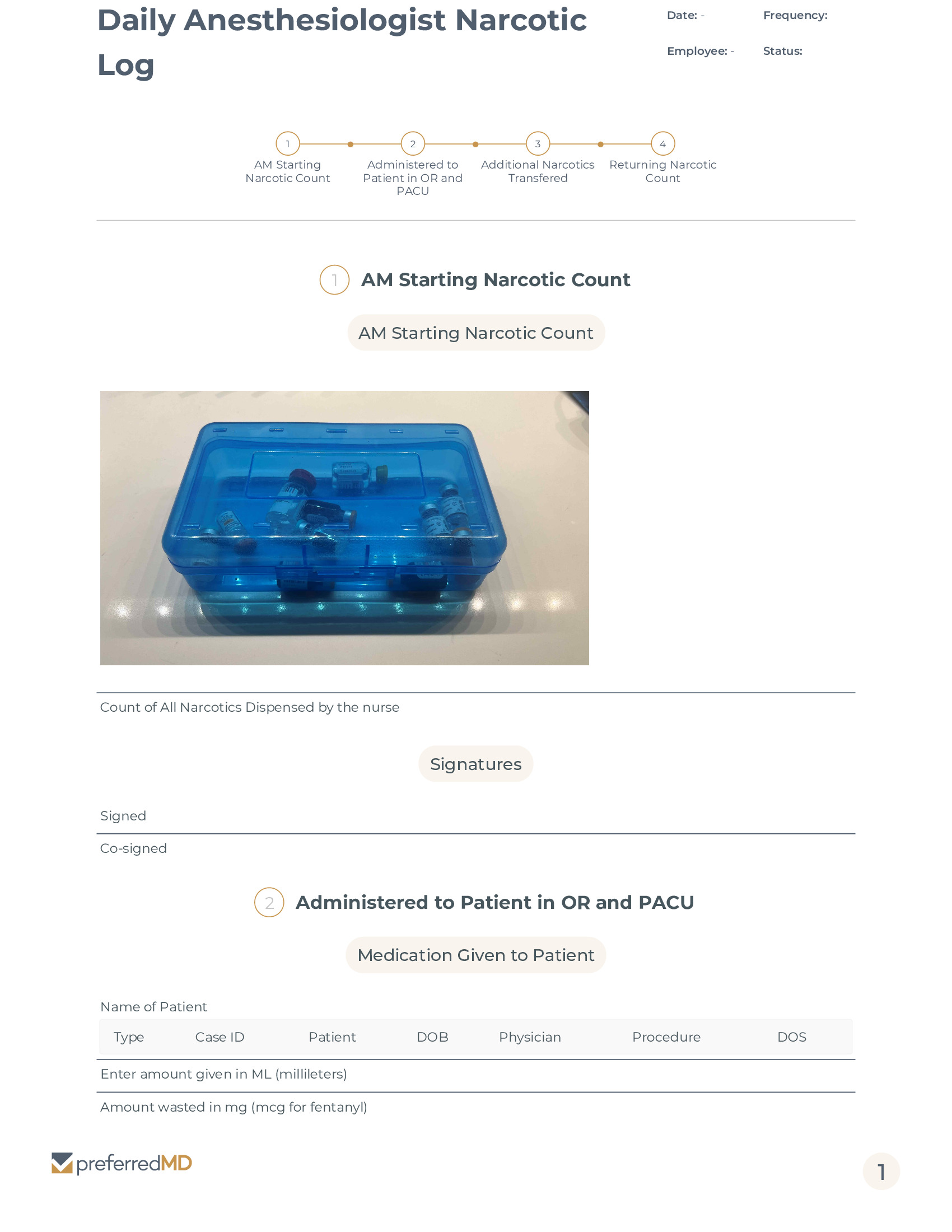 Daily Anesthesiologist Narcotic Log template PDF