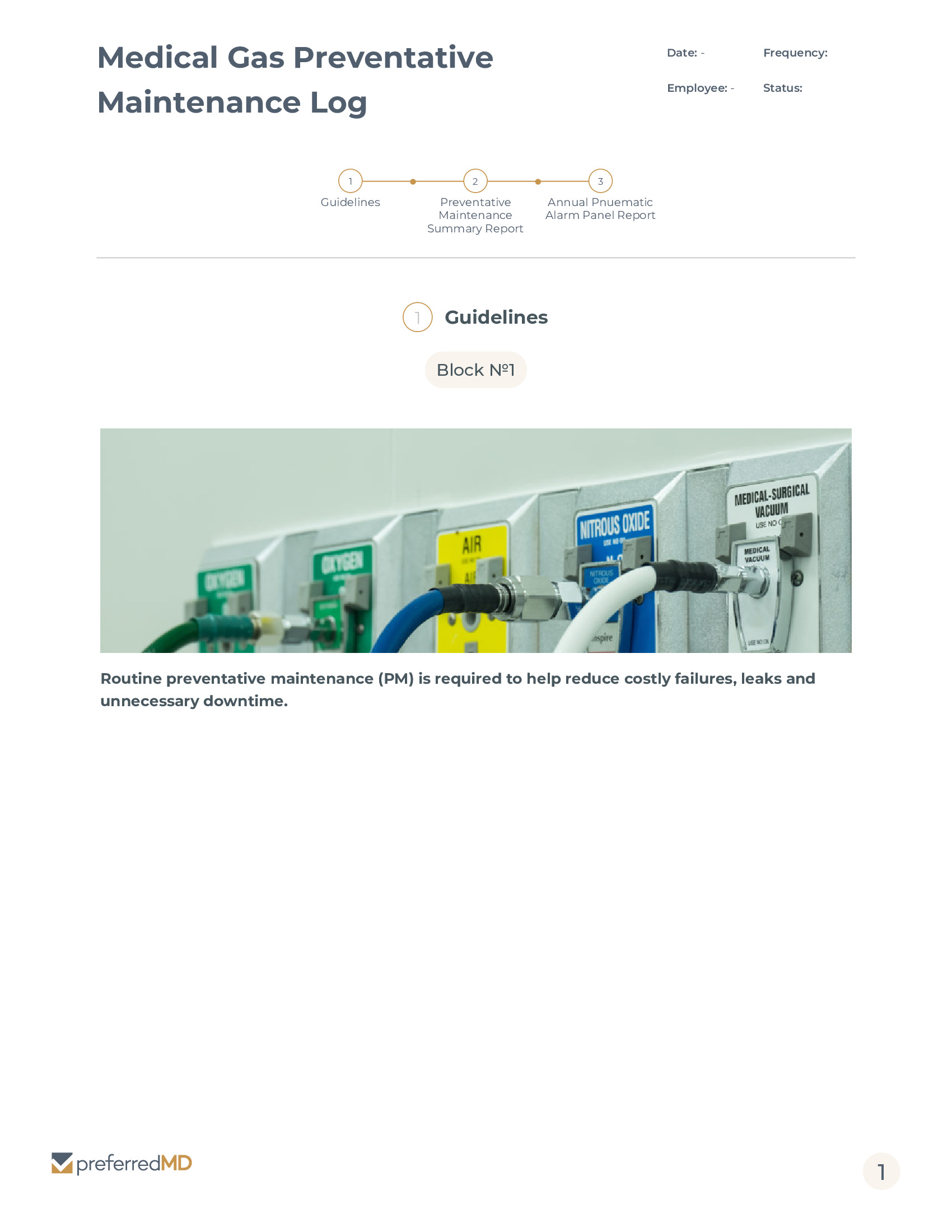 Medical Gas Preventative Maintenance Log template PDF