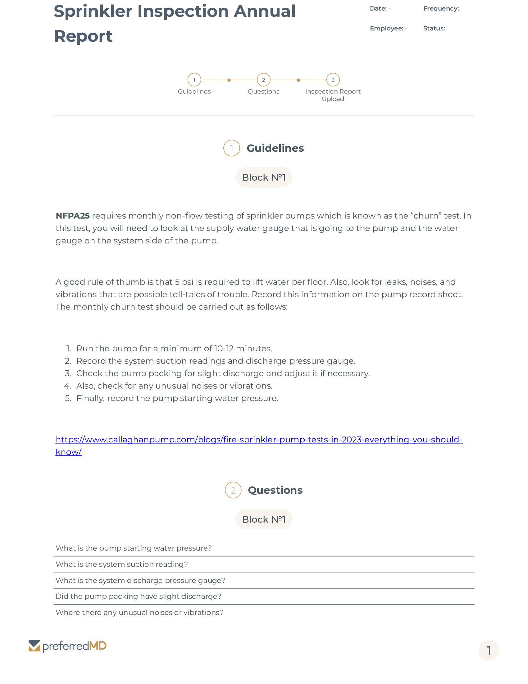 Sprinkler Inspection Annual Report template PDF