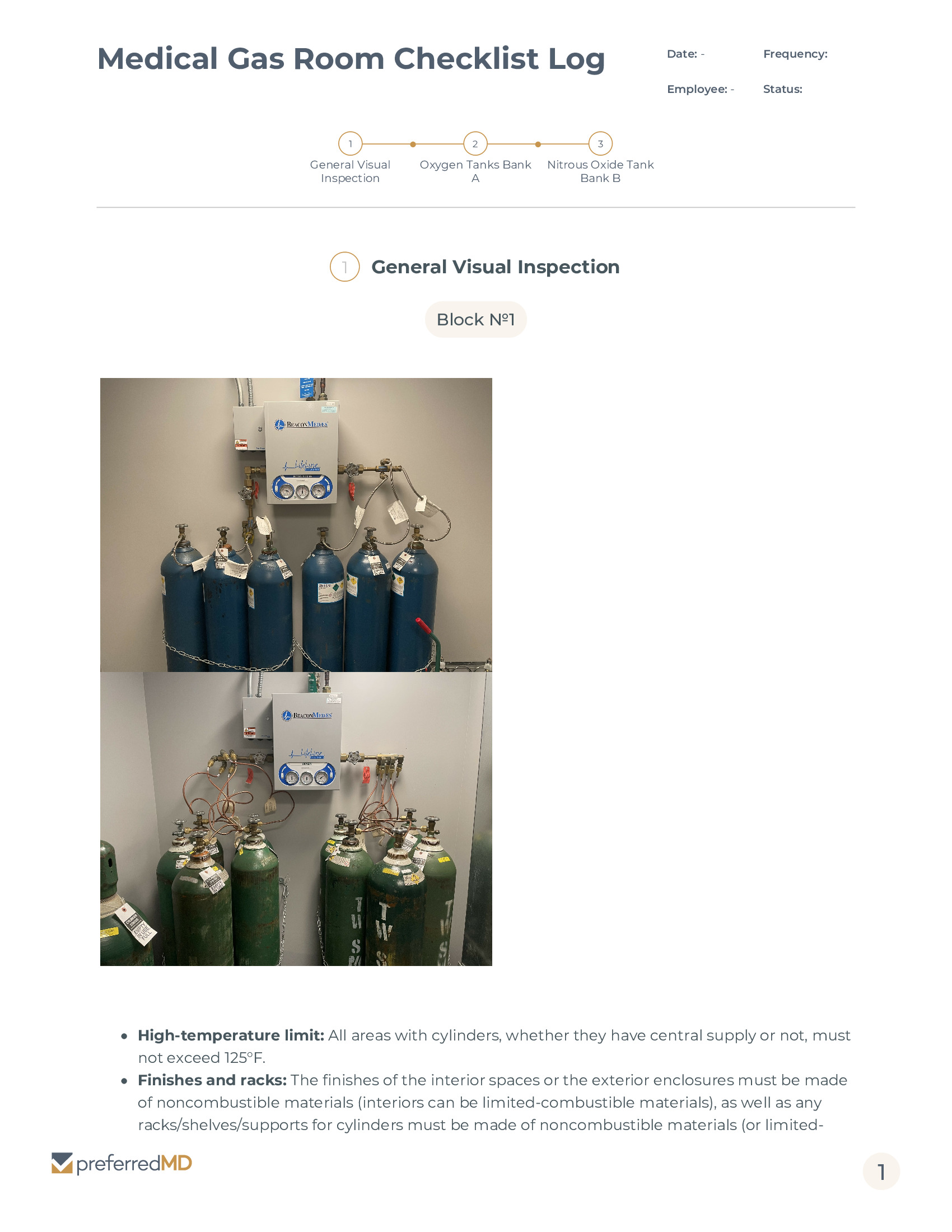 Medical Gas Room Checklist Log template PDF