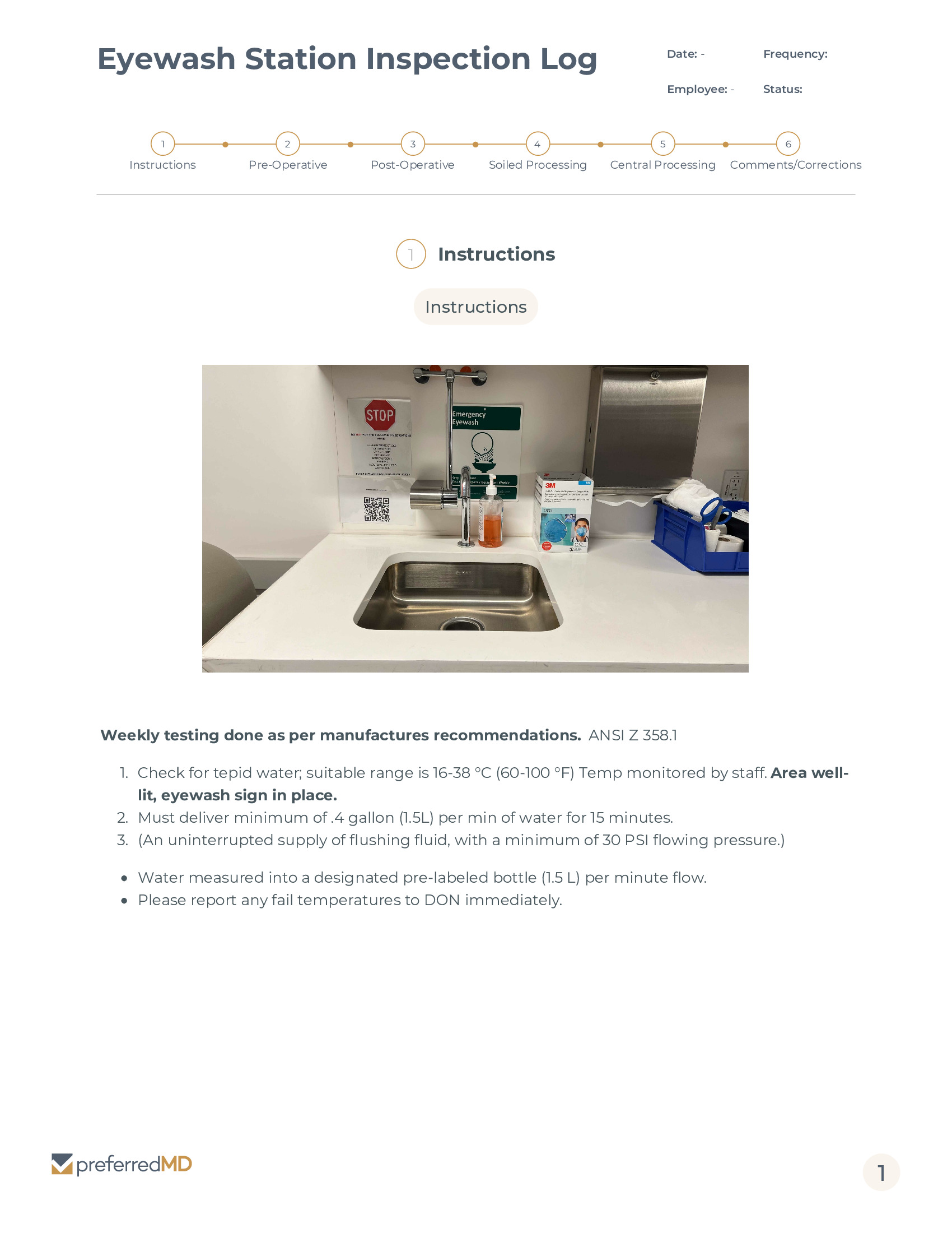 Eyewash Station Inspection Log template PDF