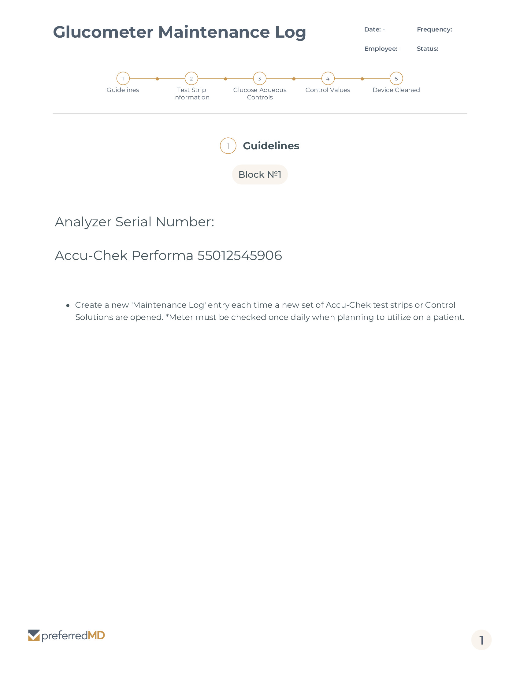Glucometer Maintenance Log template PDF