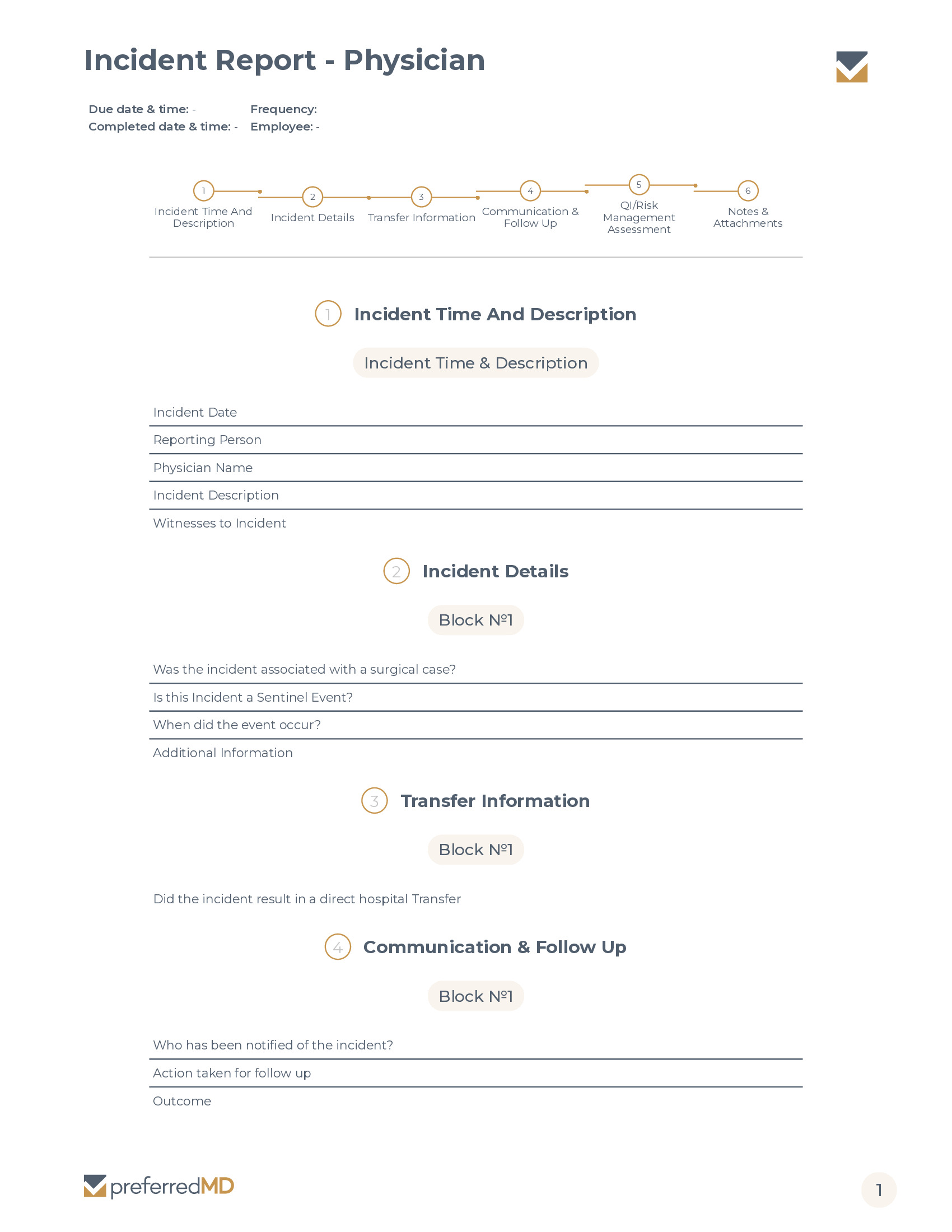 Incident Report - Physician template PDF