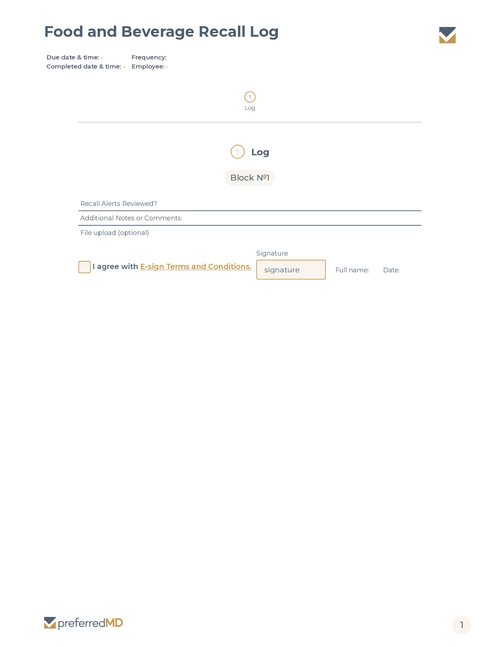 Food and Beverage Recall Log template PDF