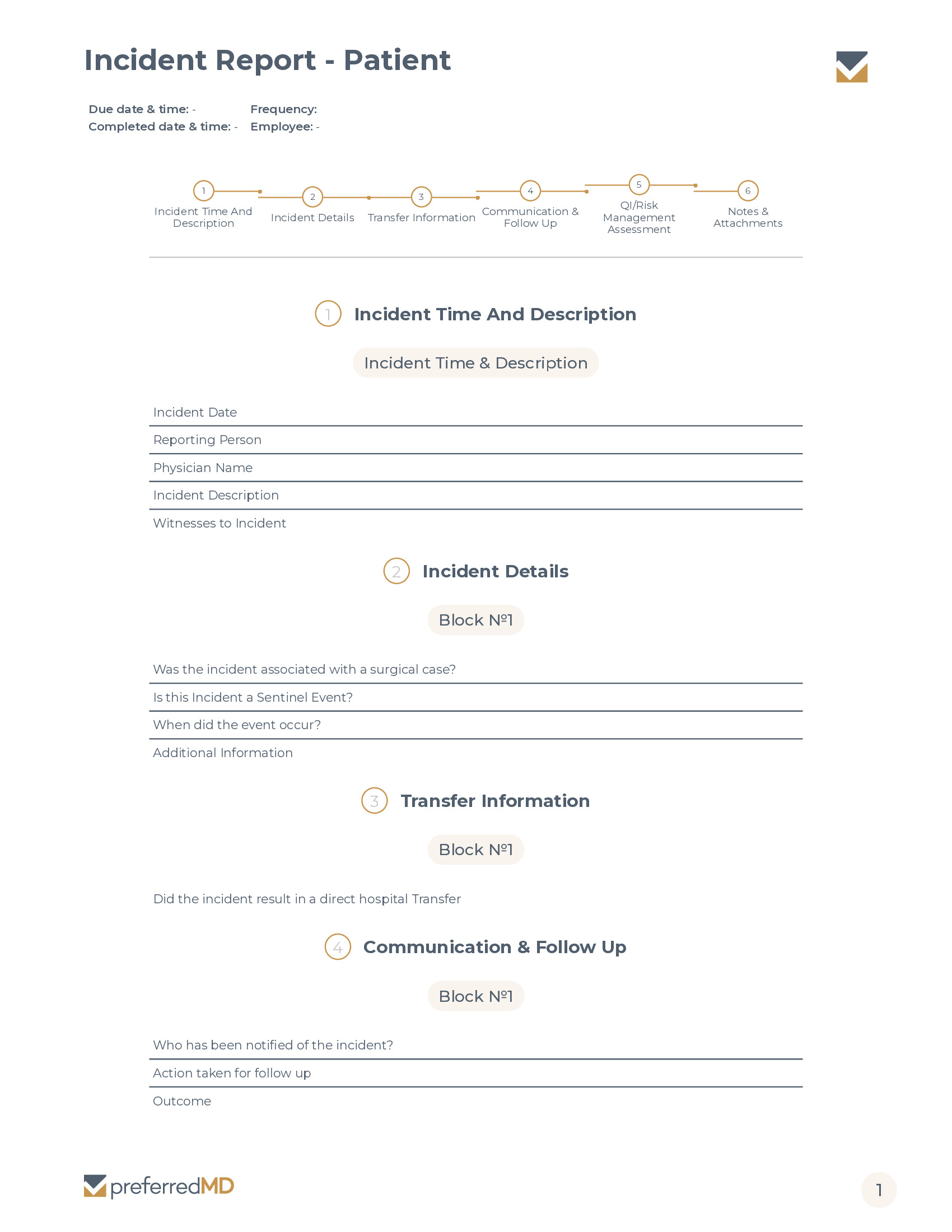 Incident Report - Patient template PDF