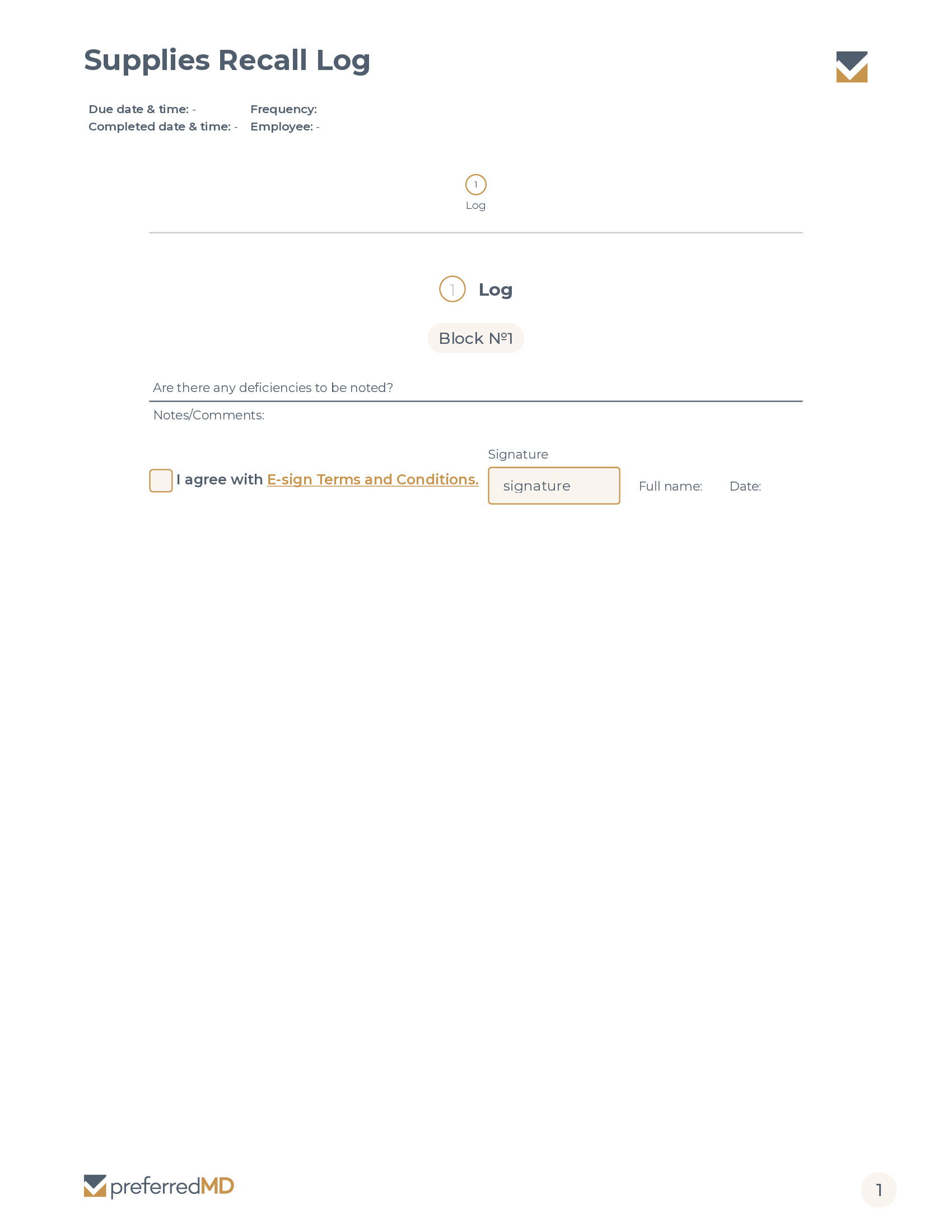 Supplies Recall Log template PDF