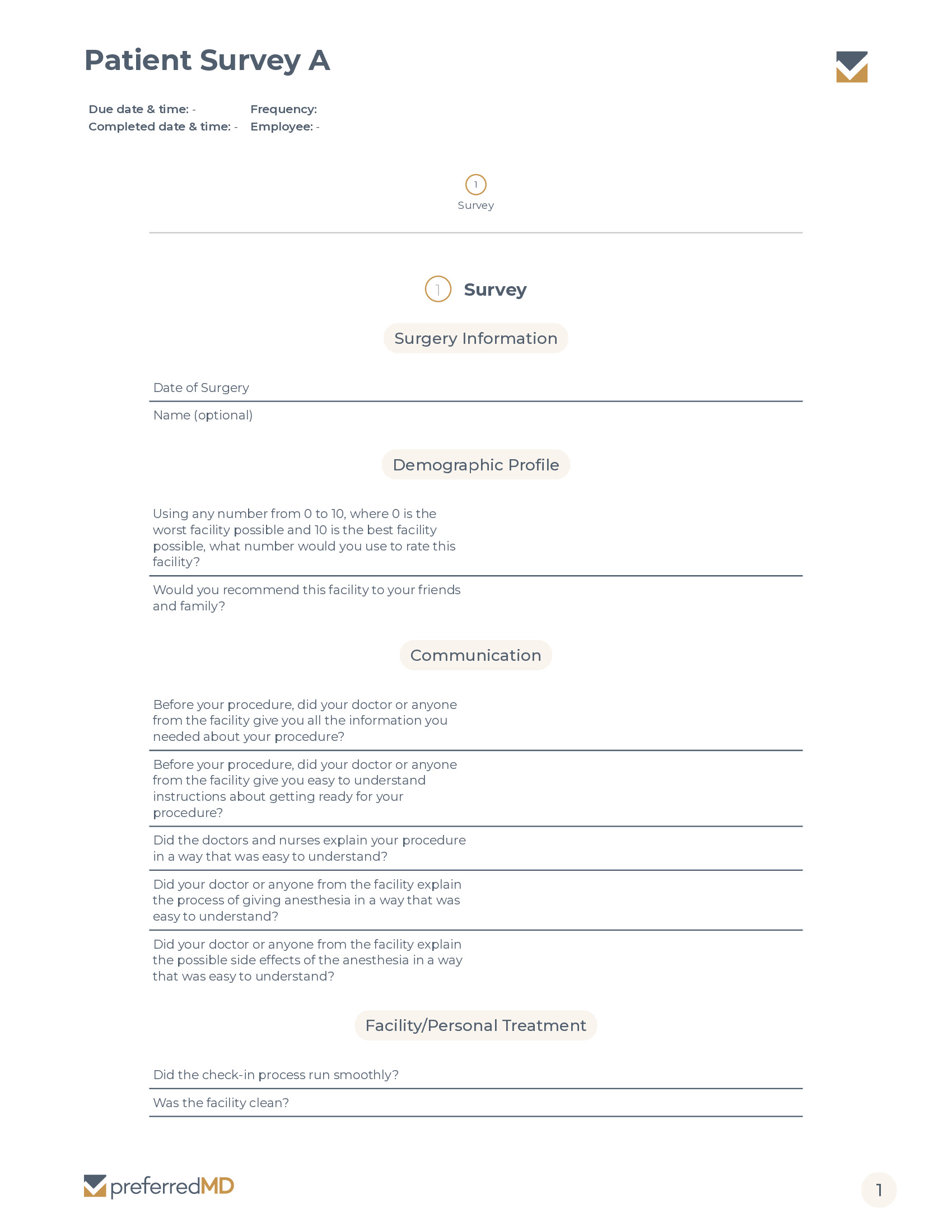 Patient Survey A template PDF