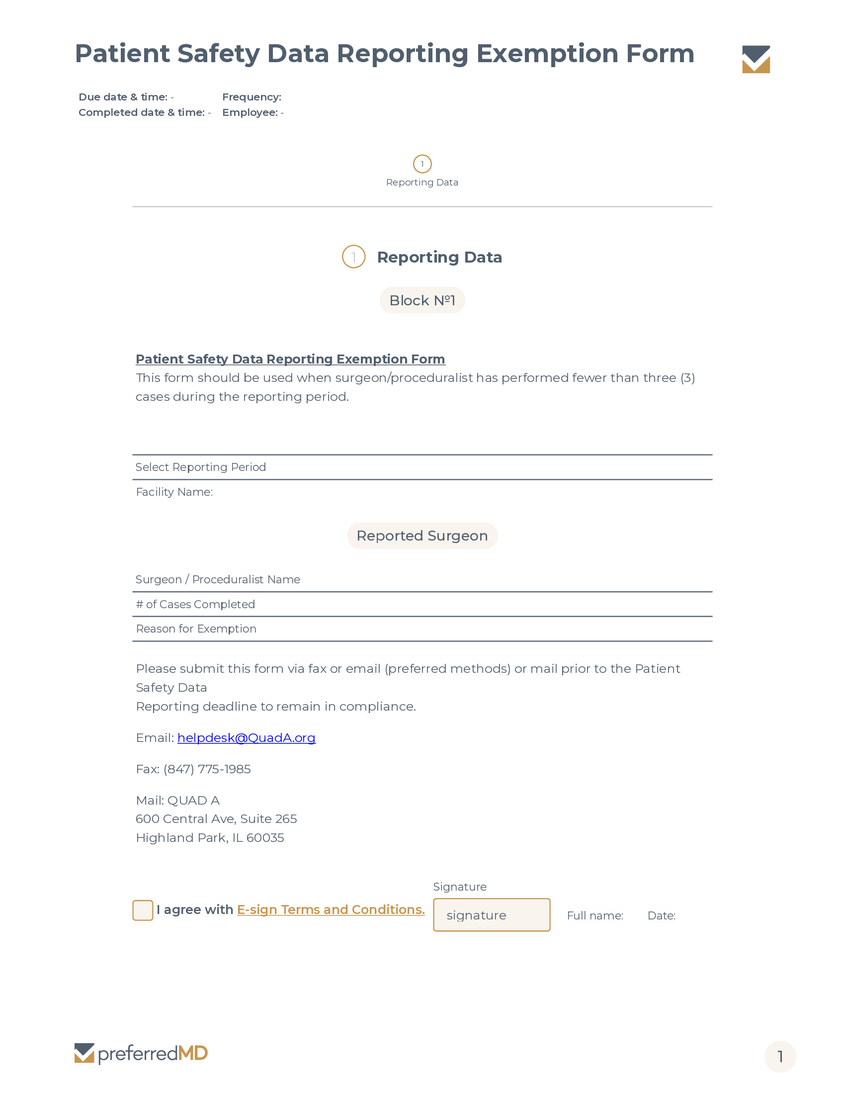 Patient Safety Data Reporting Exemption Form template PDF