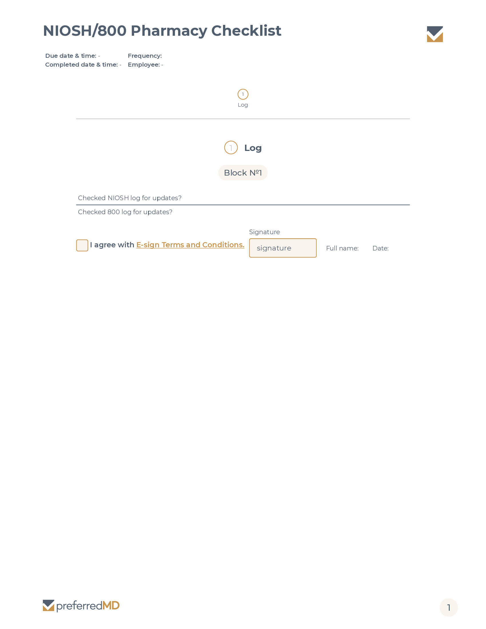 NIOSH/800 Pharmacy Checklist template PDF