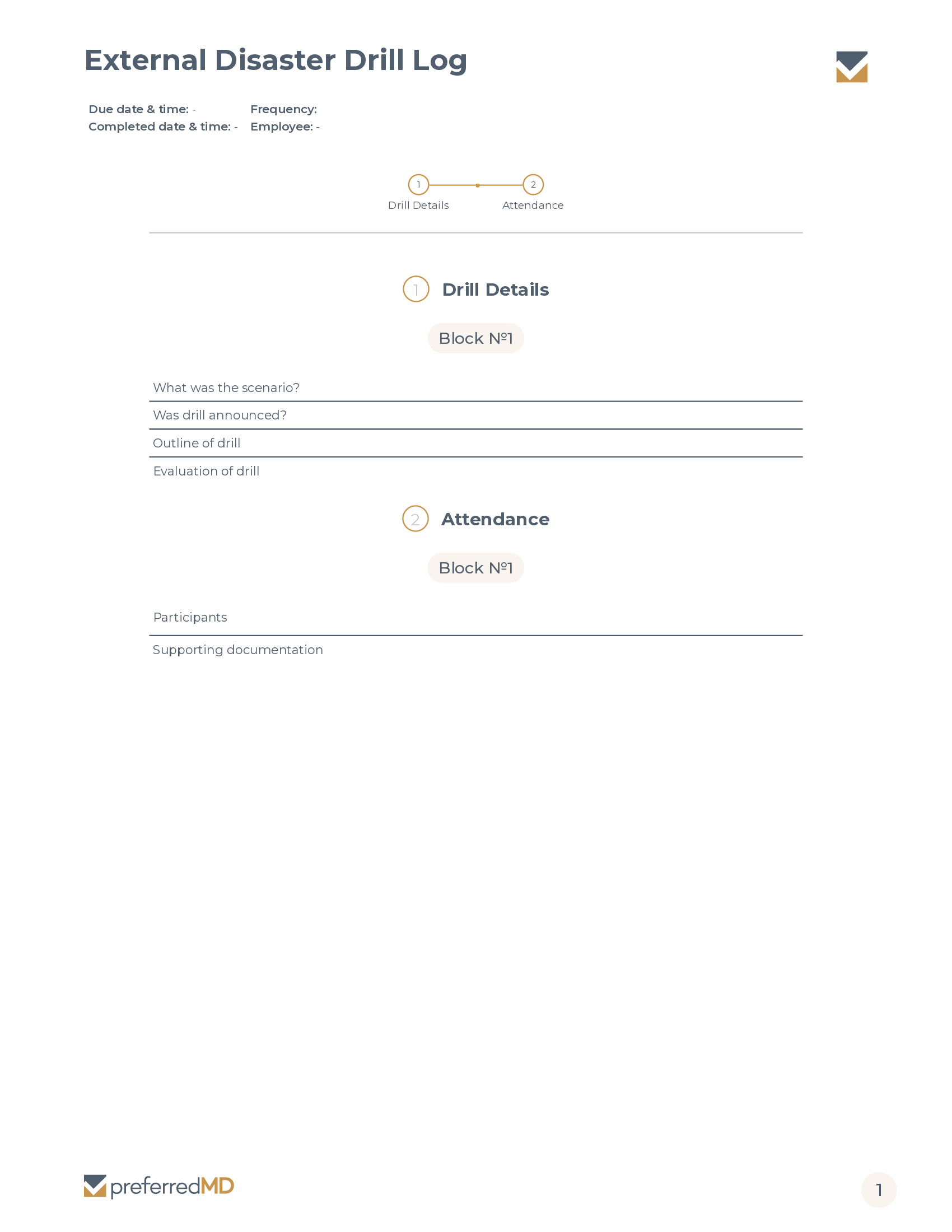 External Disaster Drill Log template PDF