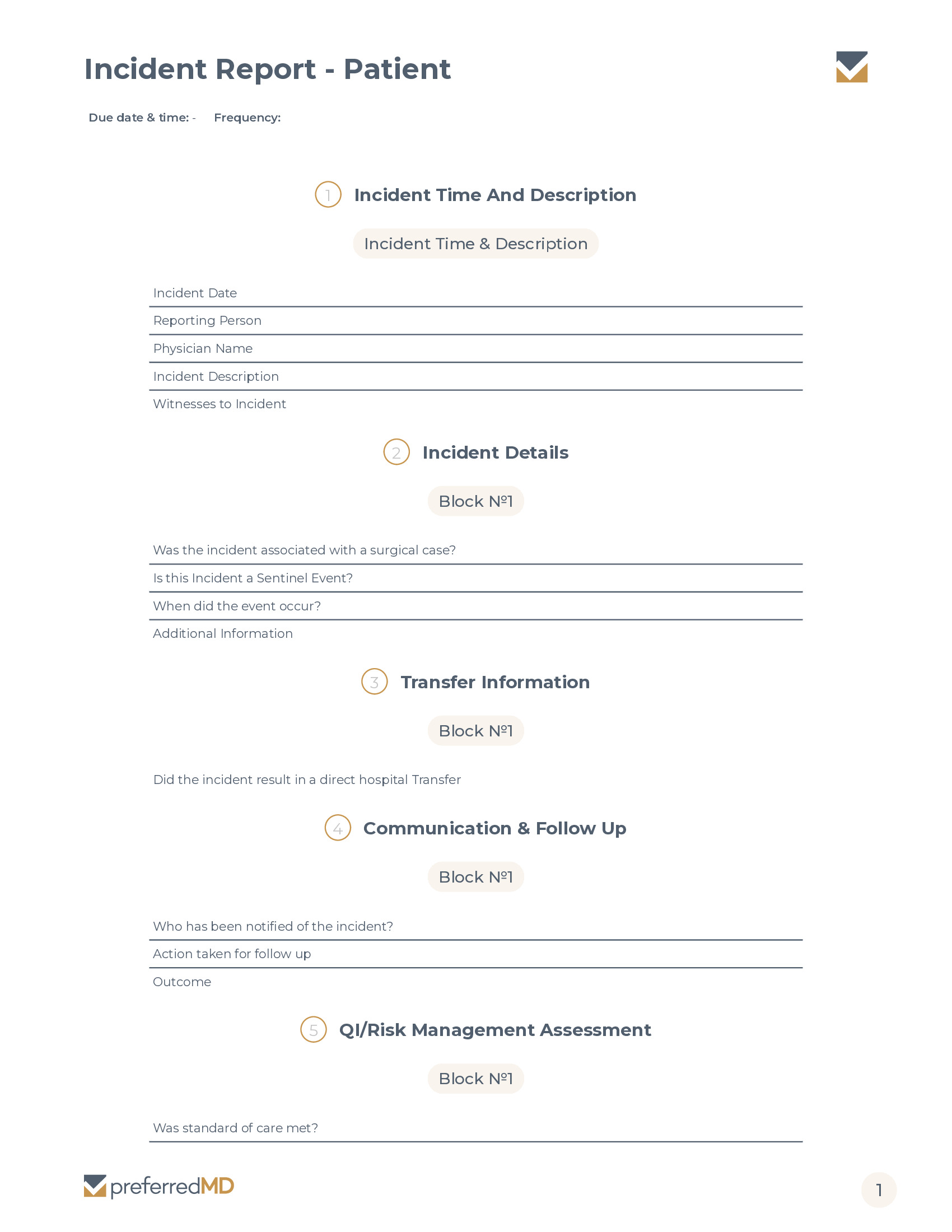 Incident Report - Patient template PDF