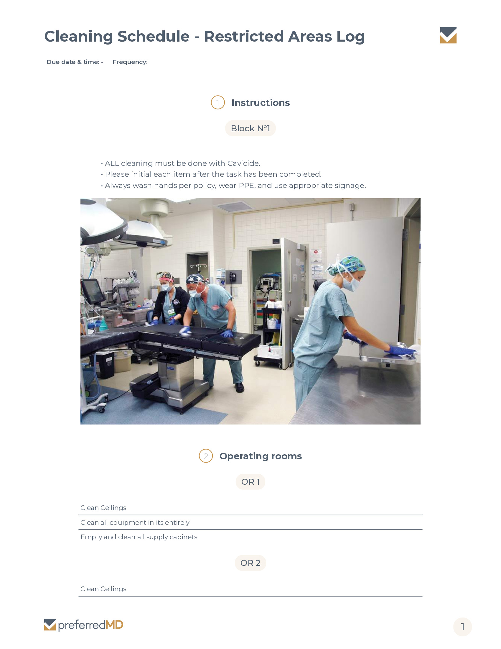 Monthly Support Staff Restricted Areas Cleaning Log template PDF