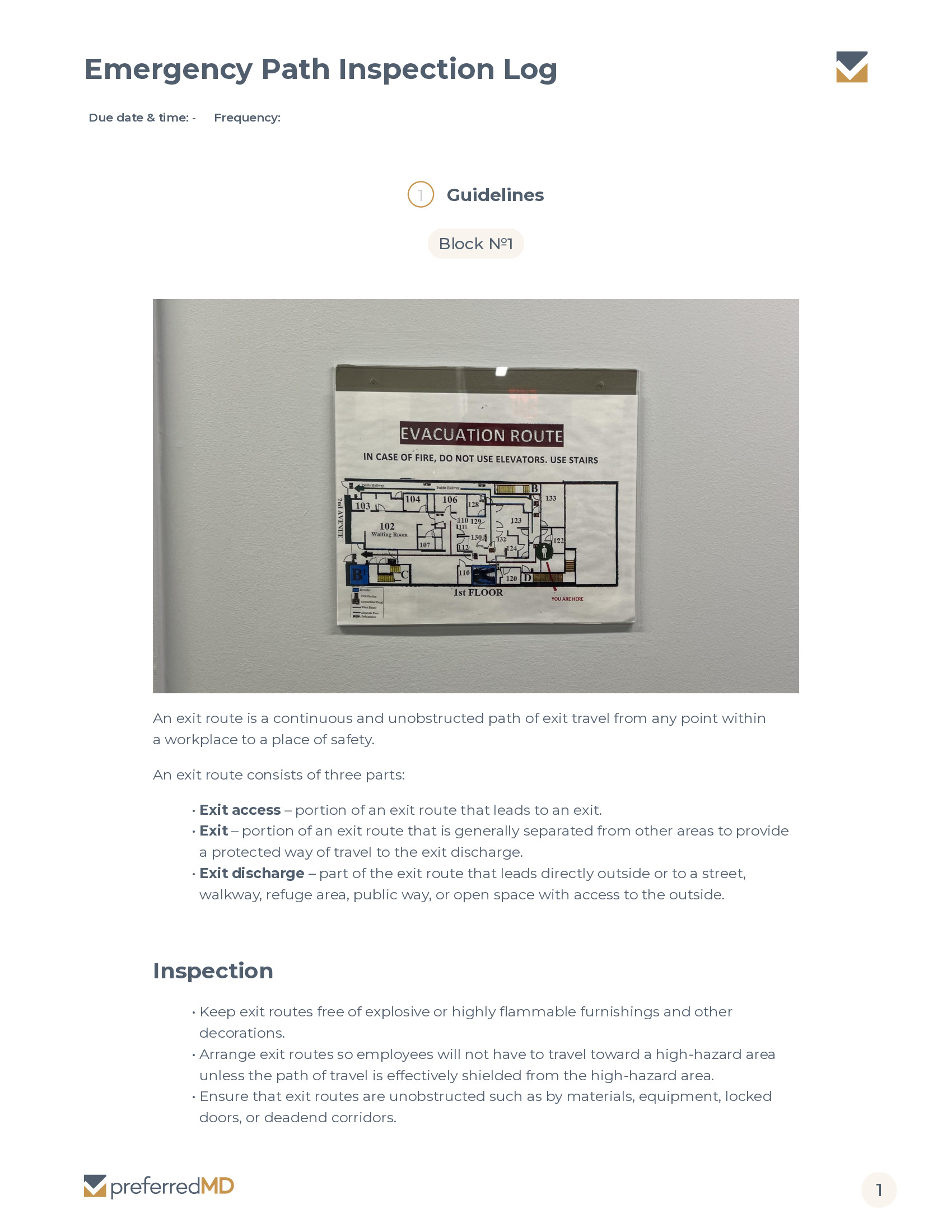 Emergency Path Inspection Log template PDF