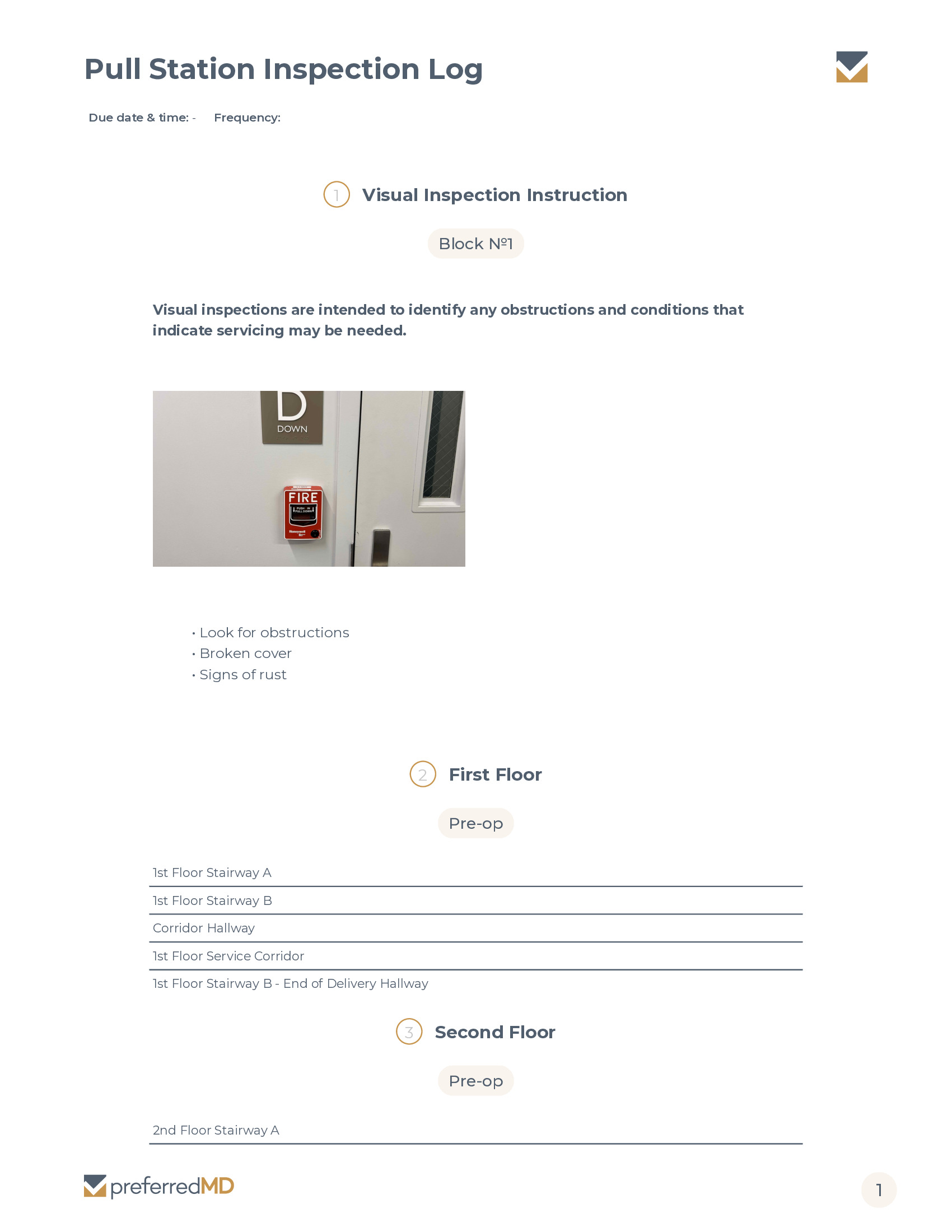 Pull Station Inspection Log template PDF