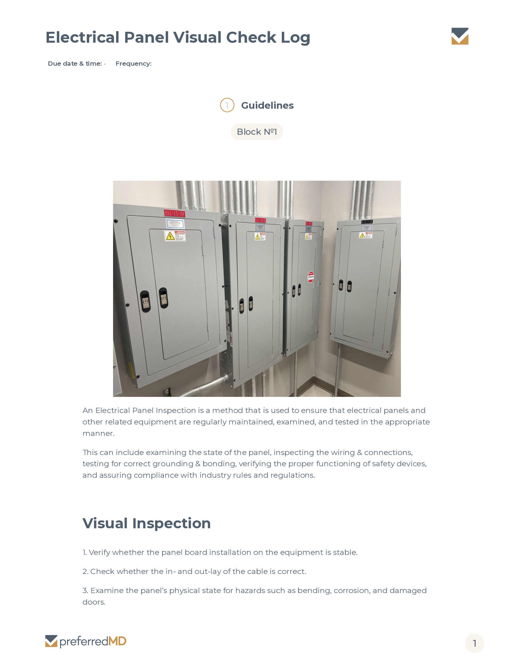 Electrical Panel Visual Check Log template PDF