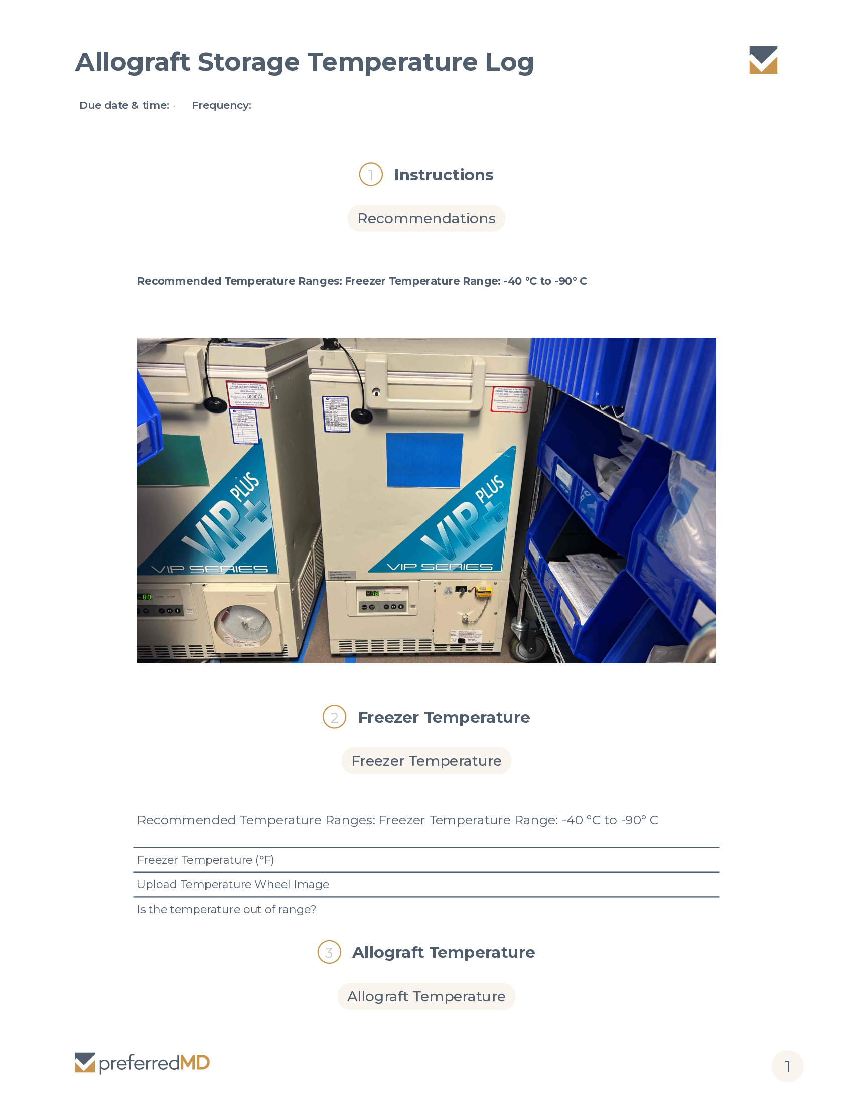 Allograft Storage Temperature Log template PDF