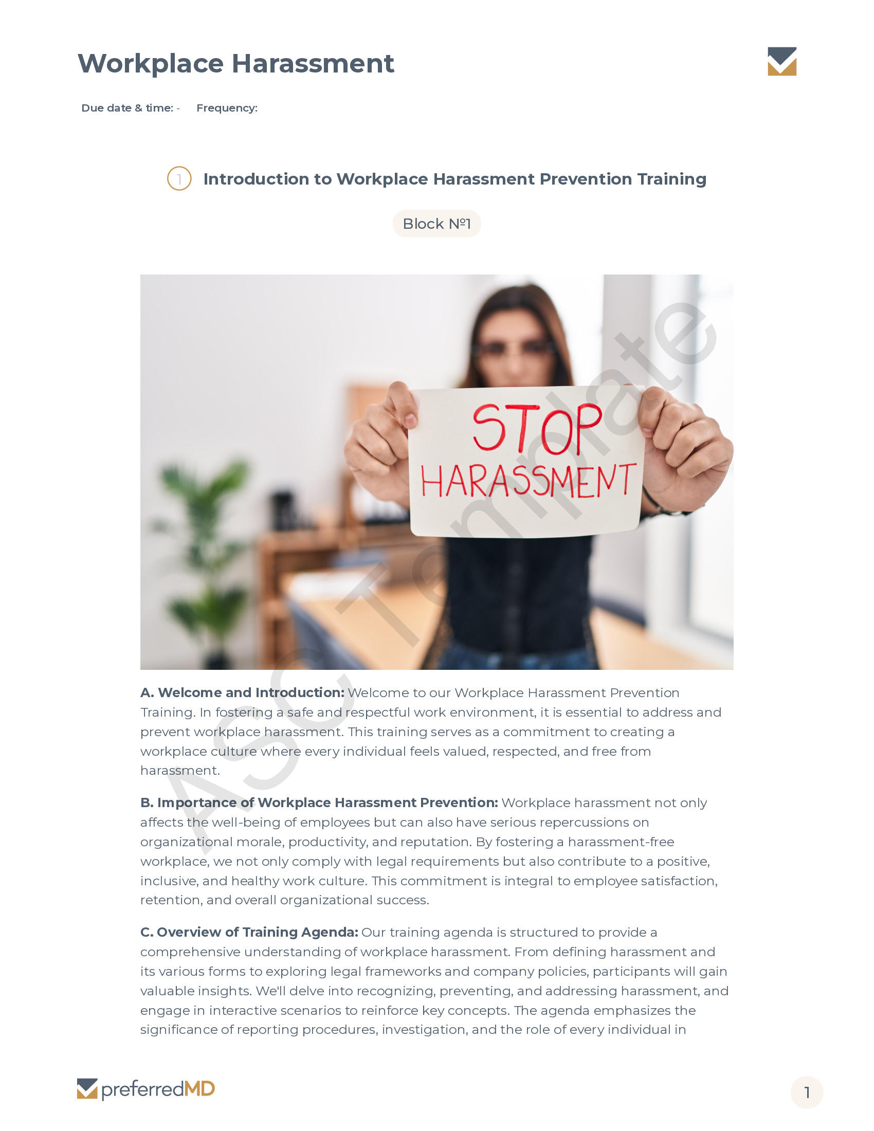 Workplace Harassment template PDF