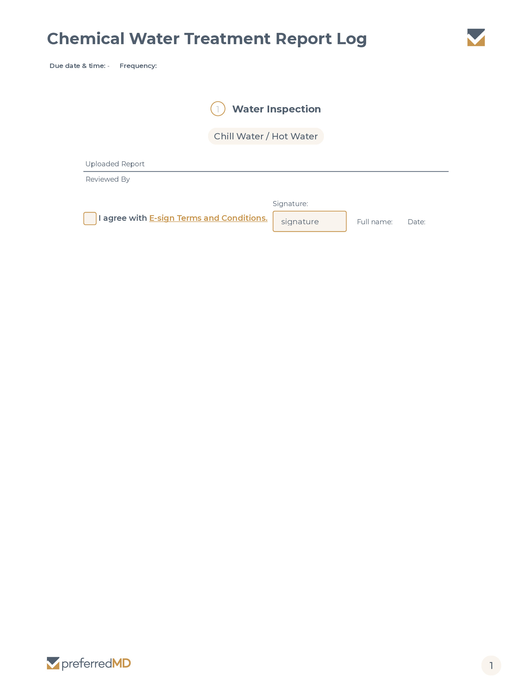 Chemical Water Treatment Report Log template PDF