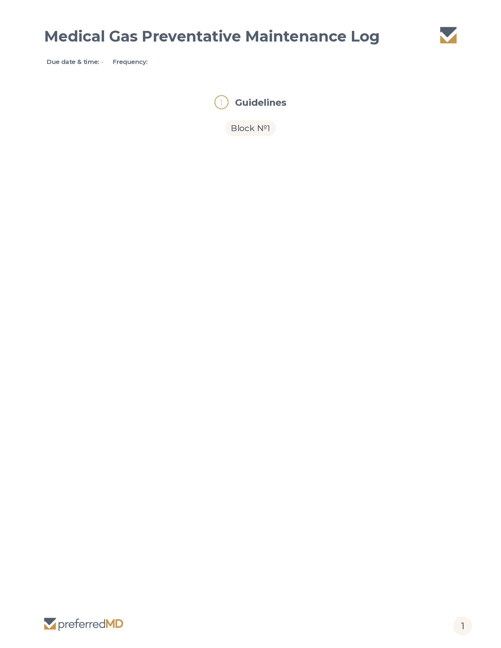 Medical Gas Preventative Maintenance Log template PDF