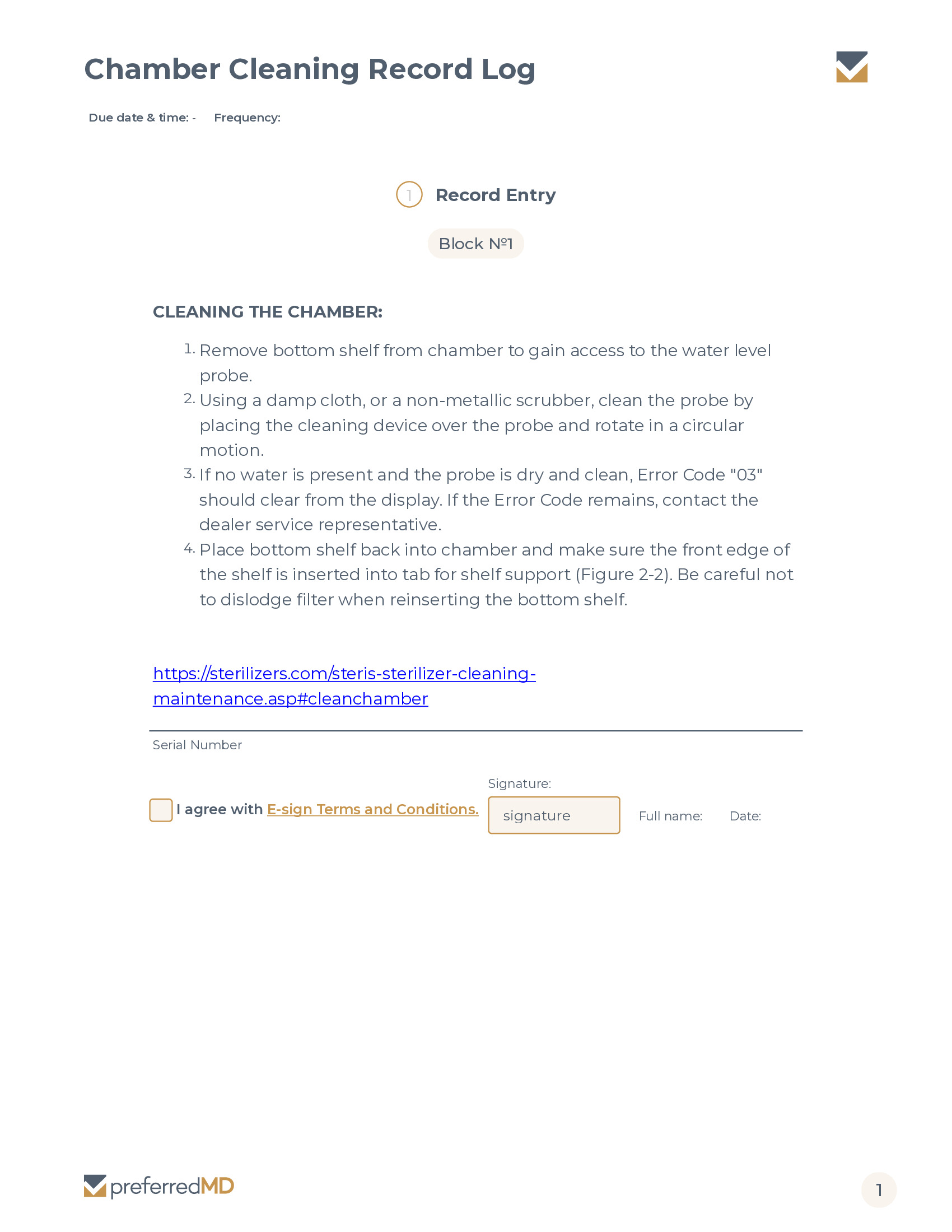 Chamber Cleaning Record Log template PDF