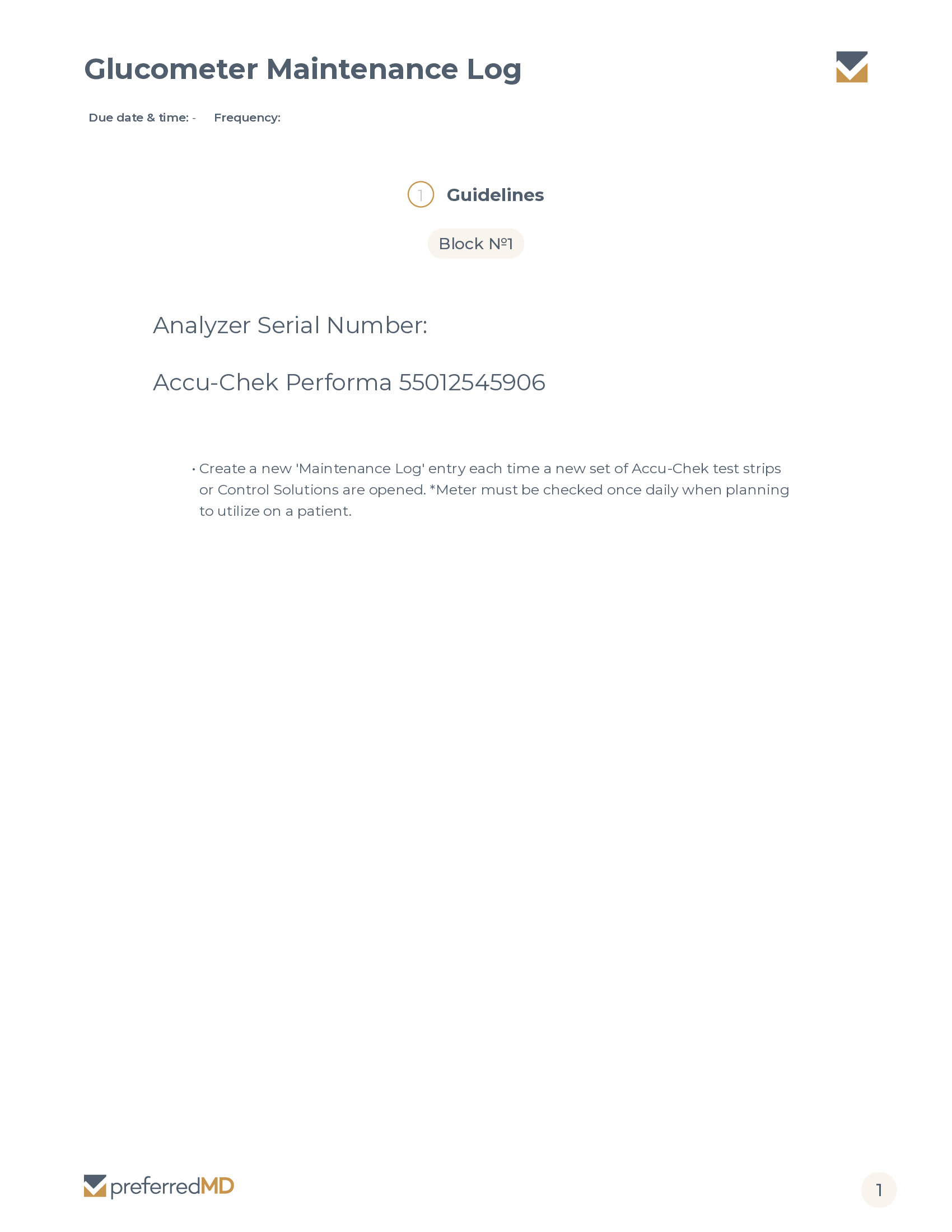 Glucometer Maintenance Log template PDF