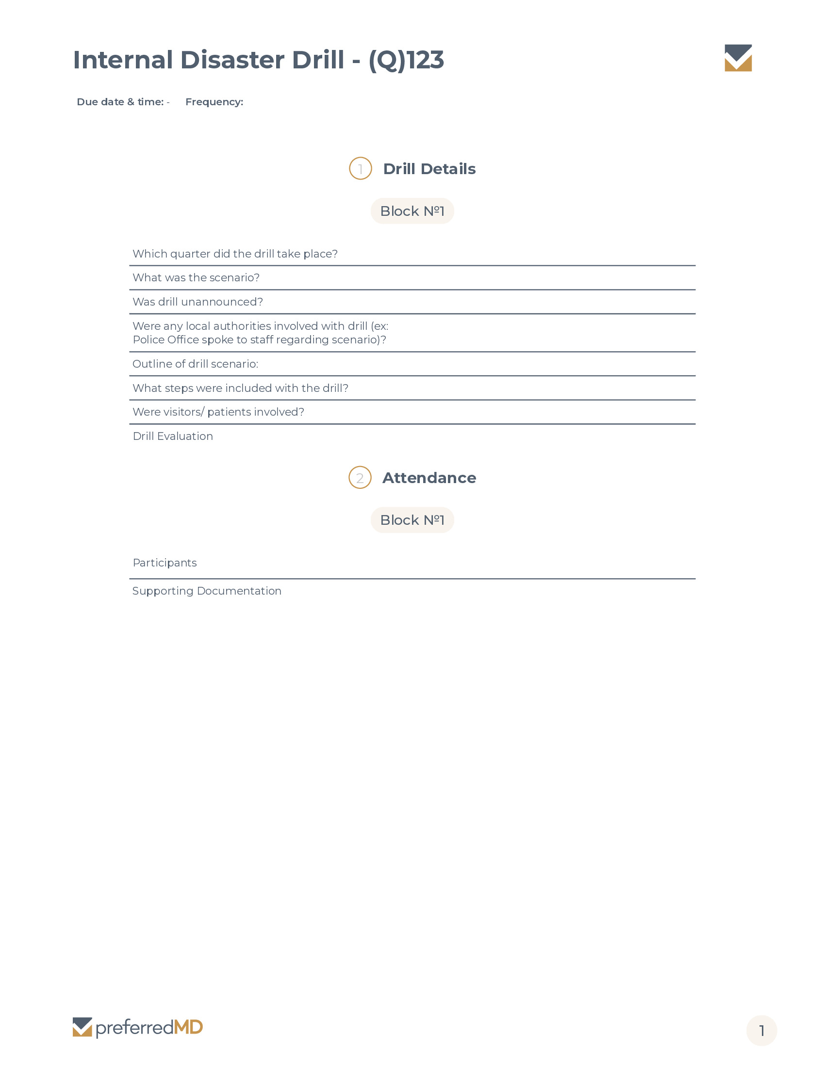 Internal Disaster Drill - (Q)123 template PDF