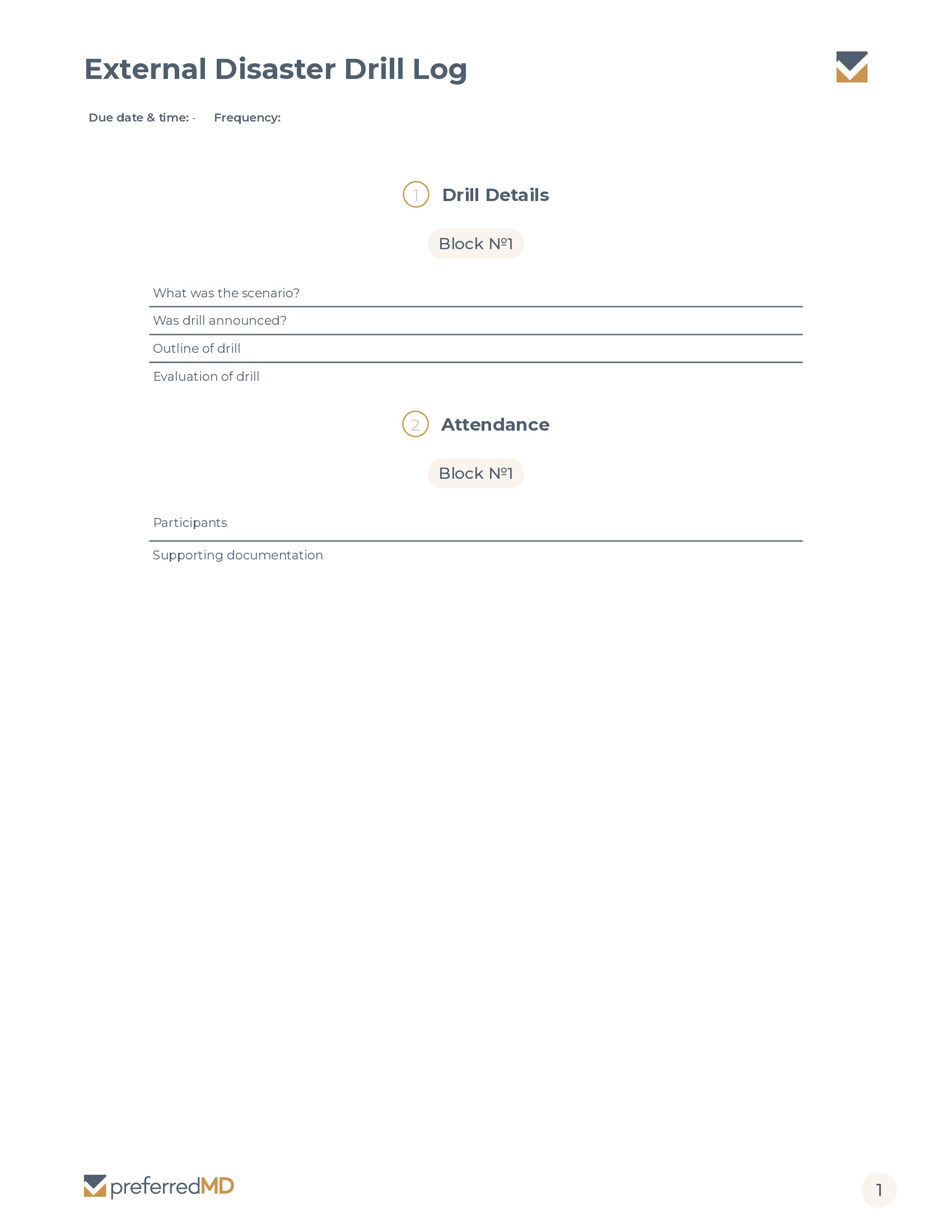 External Disaster Drill Log template PDF