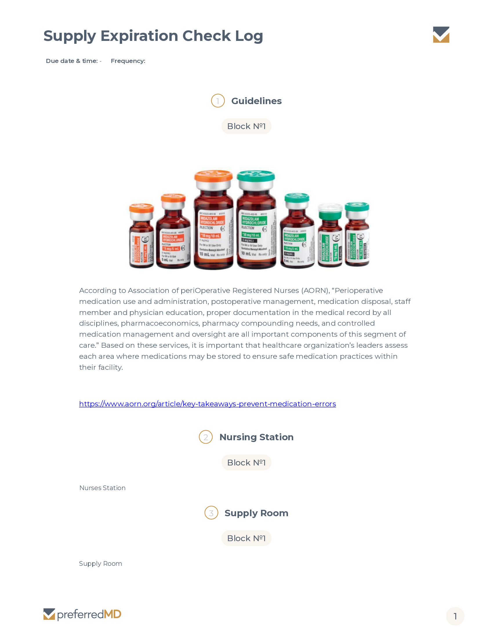 Pre-Op and PACU Supply Expiration Check Log template PDF