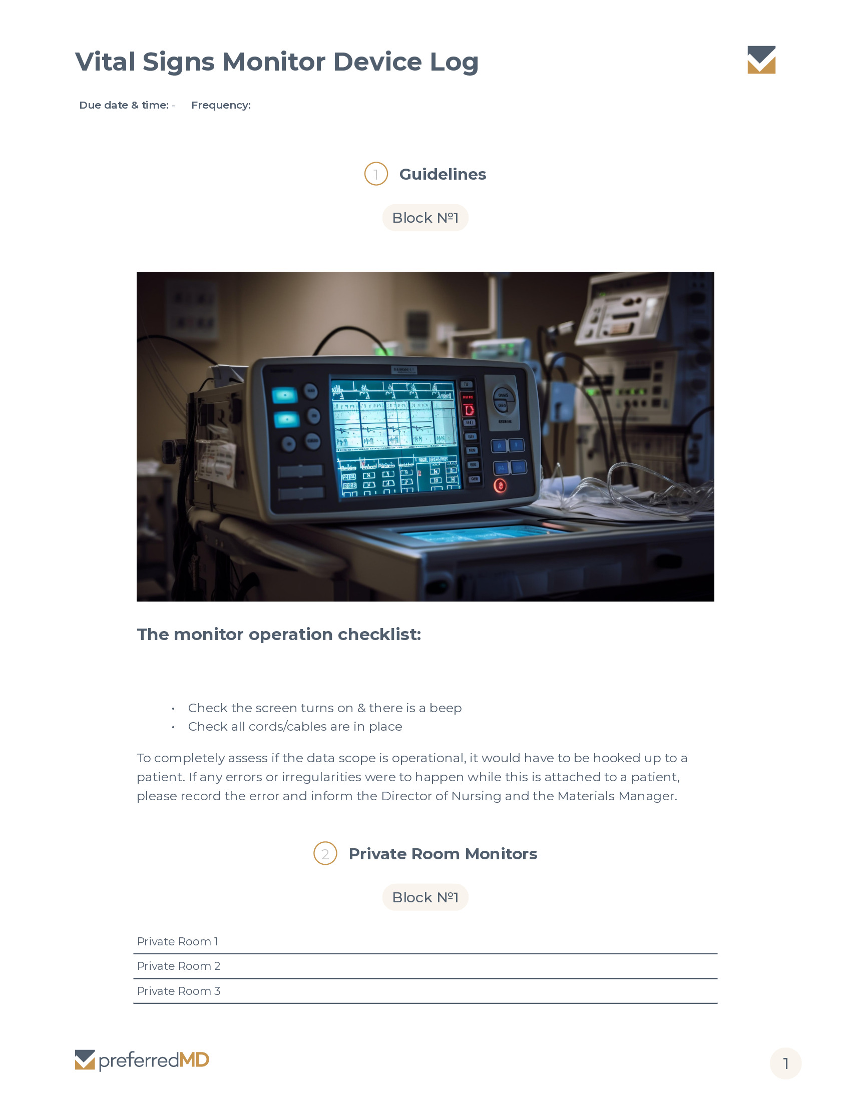 Vital Signs Monitor Device Log template PDF