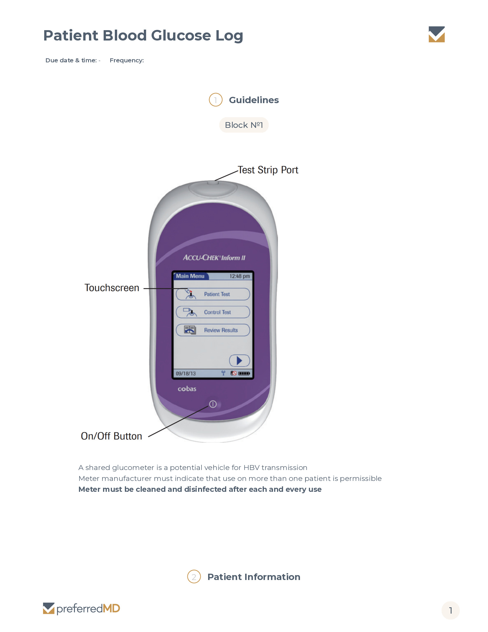 Patient Blood Glucose Log template PDF