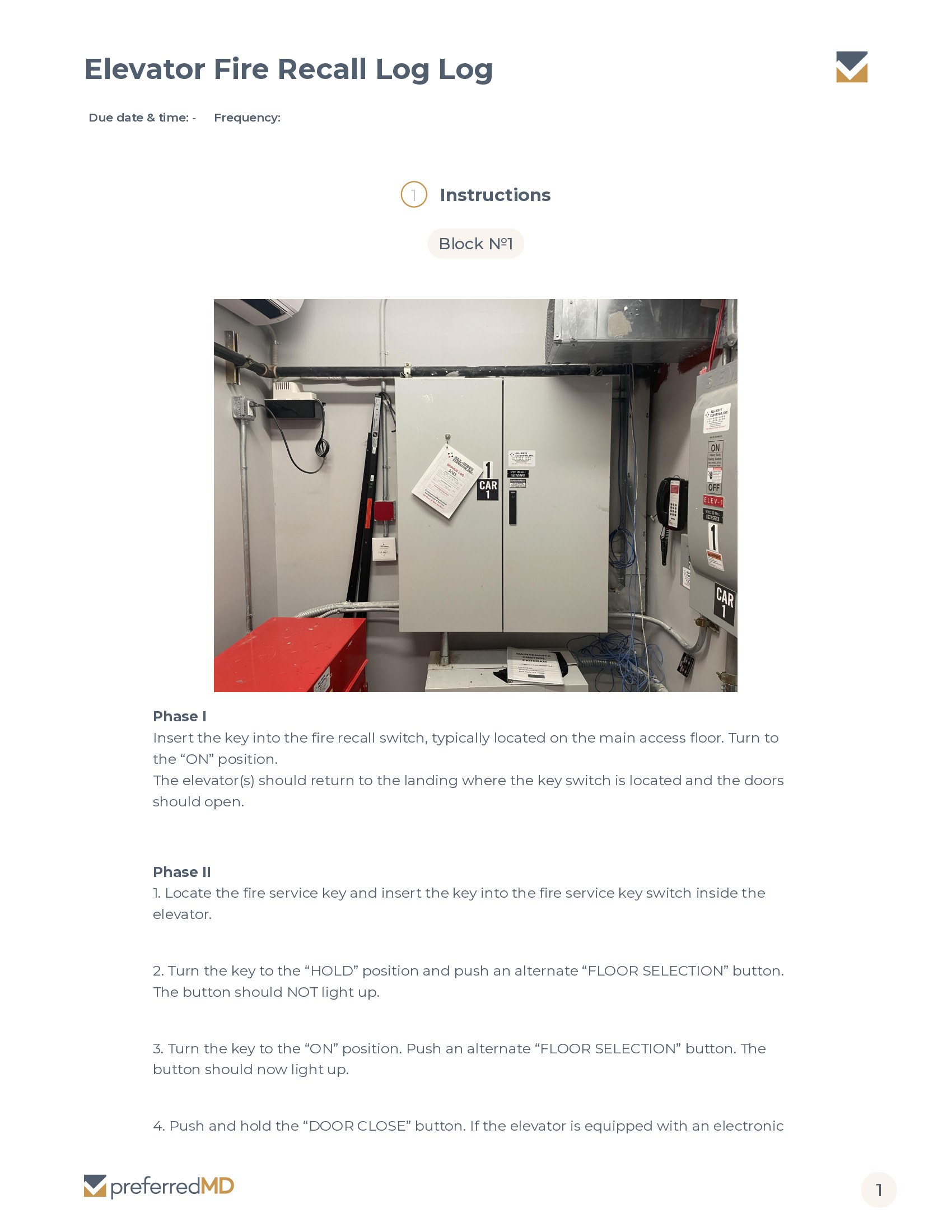 Elevator Fire Recall Log template PDF