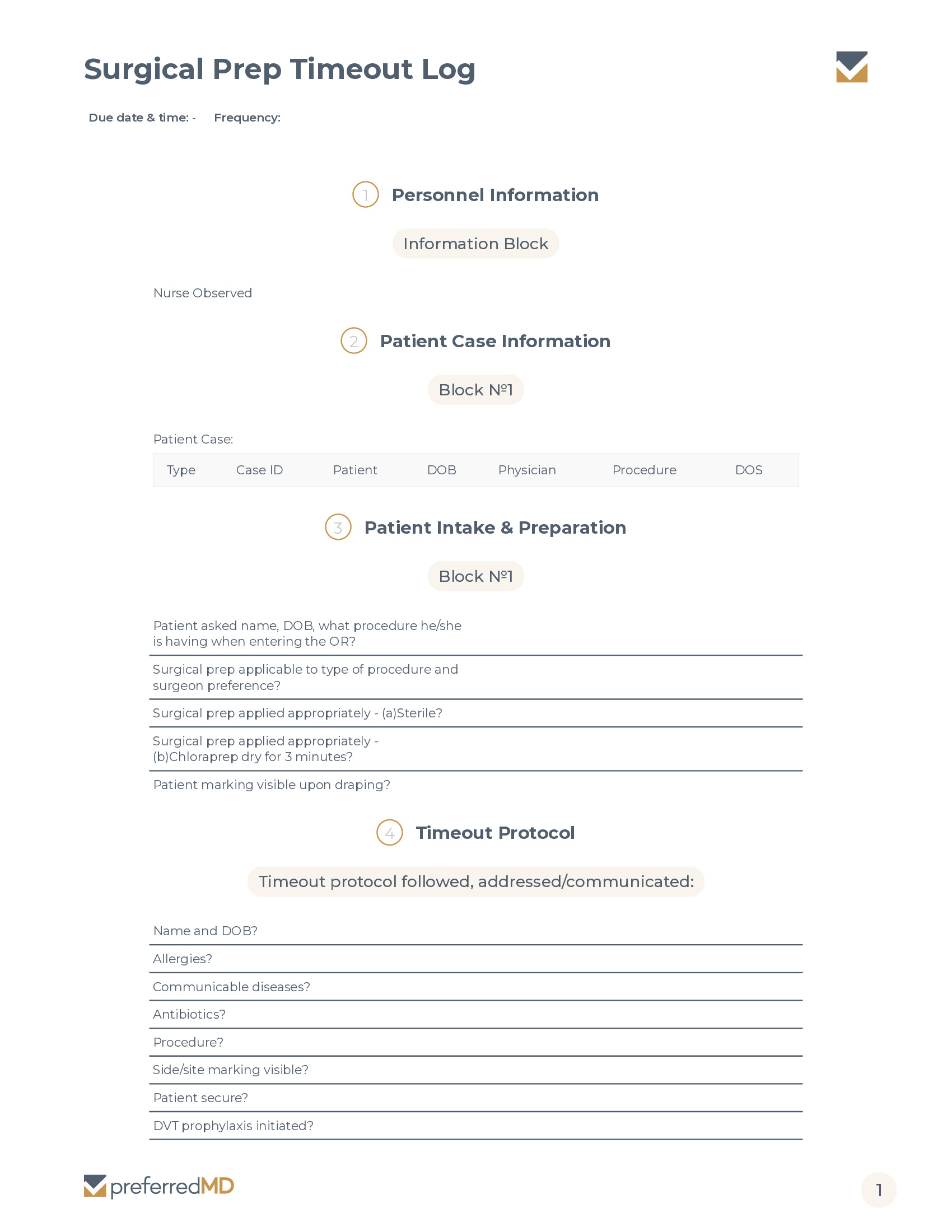 Surgical Prep Timeout Log template PDF